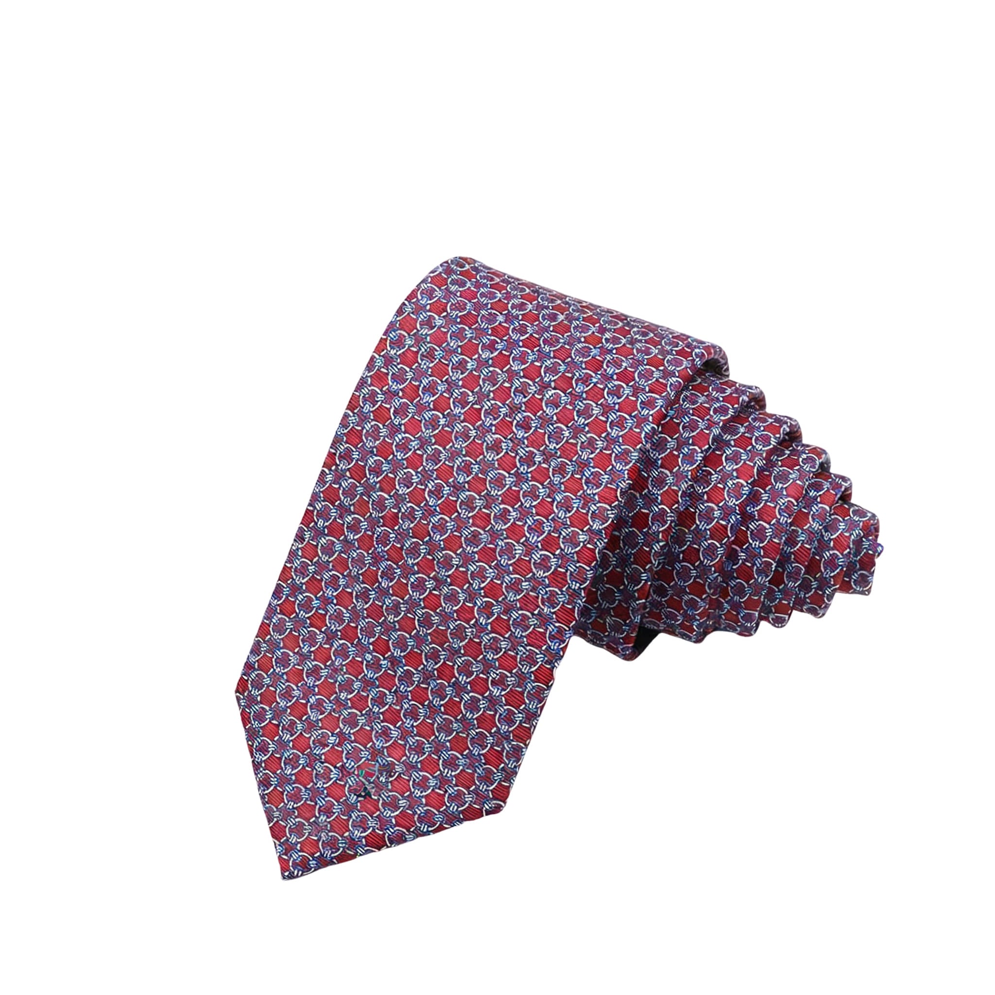 Red Necktie With Blue-White Interlocking Rings