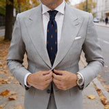 Navy Blue Necktie with White Dots & Green Feathers