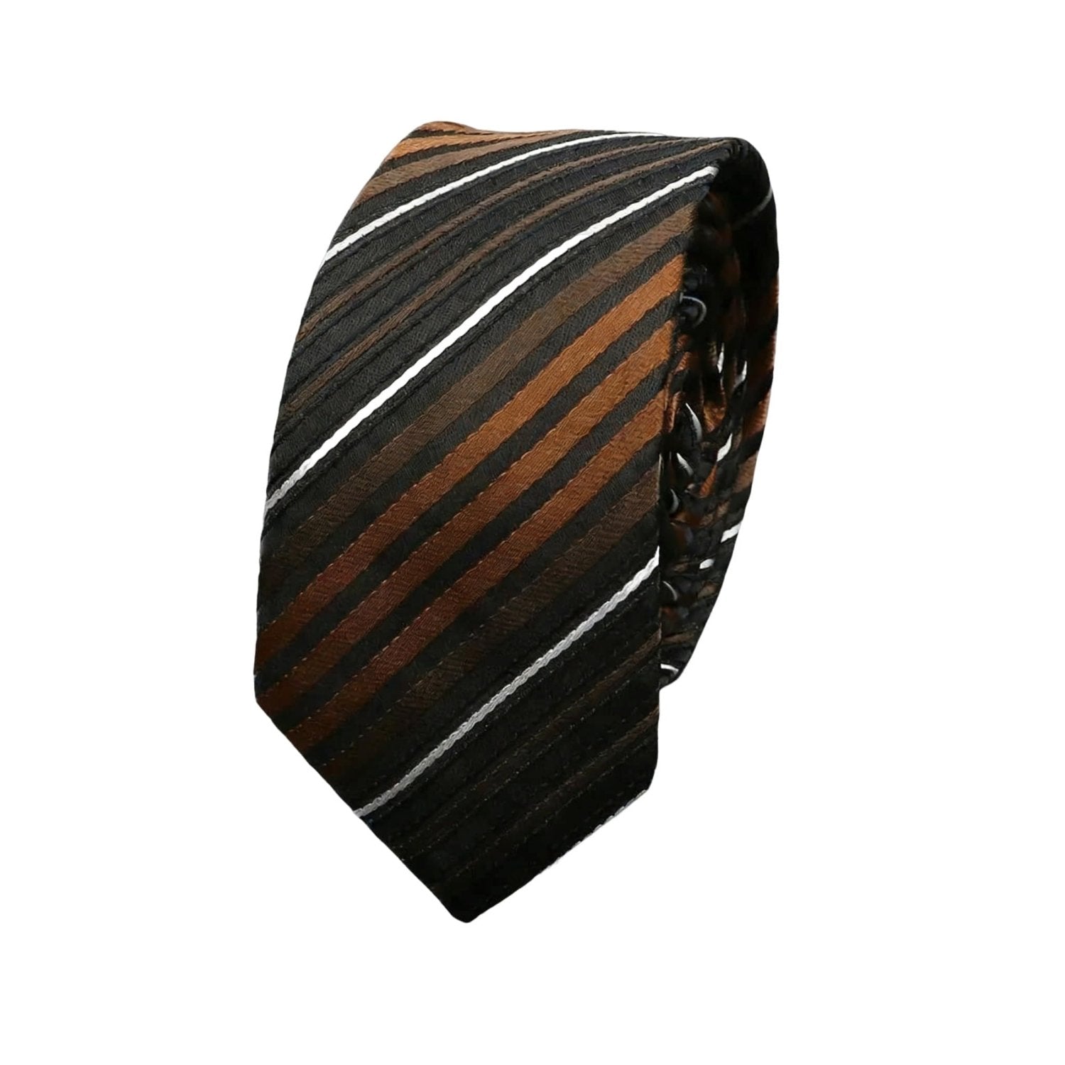Black with Brown White Striped Necktie