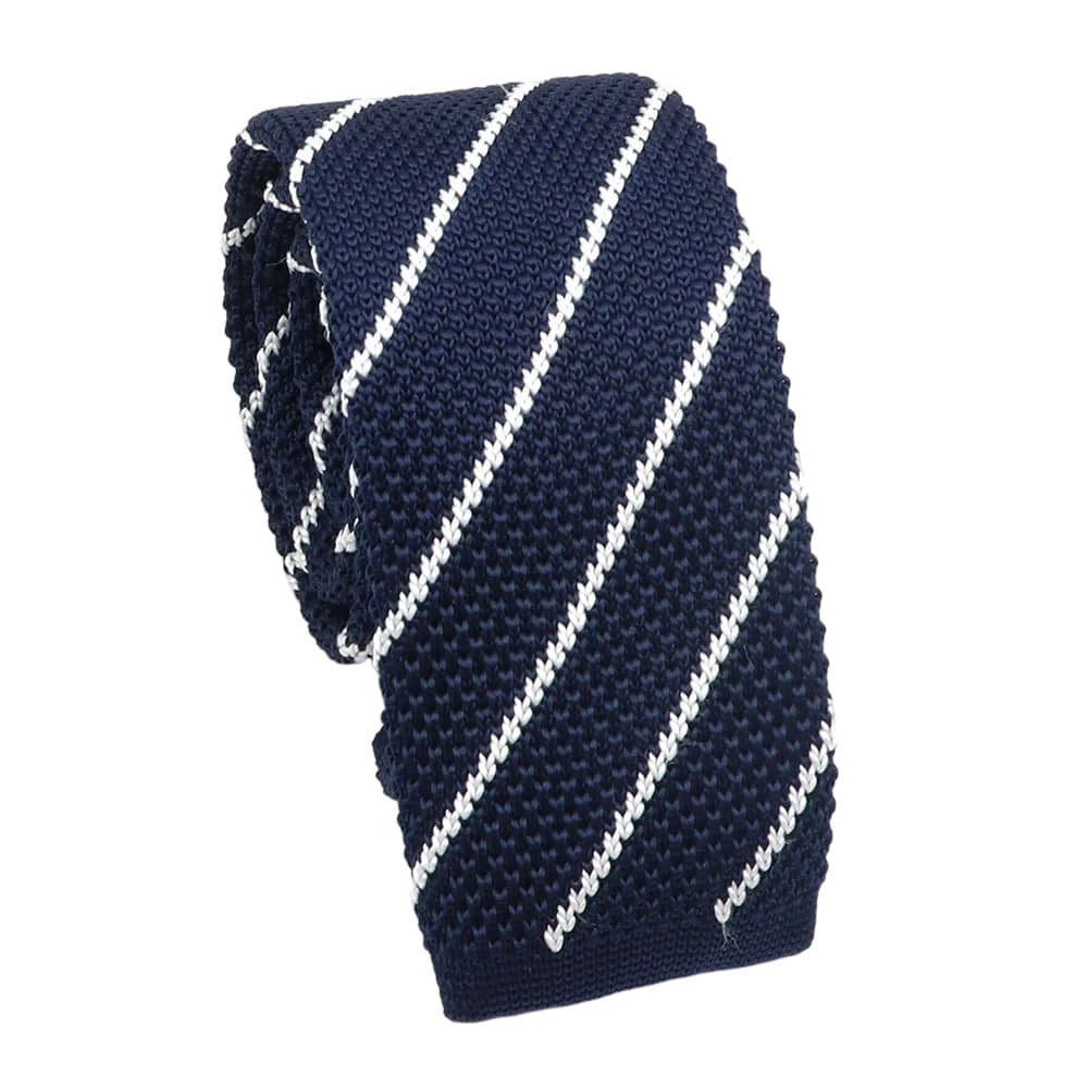 Navy Blue White Striped Necktie