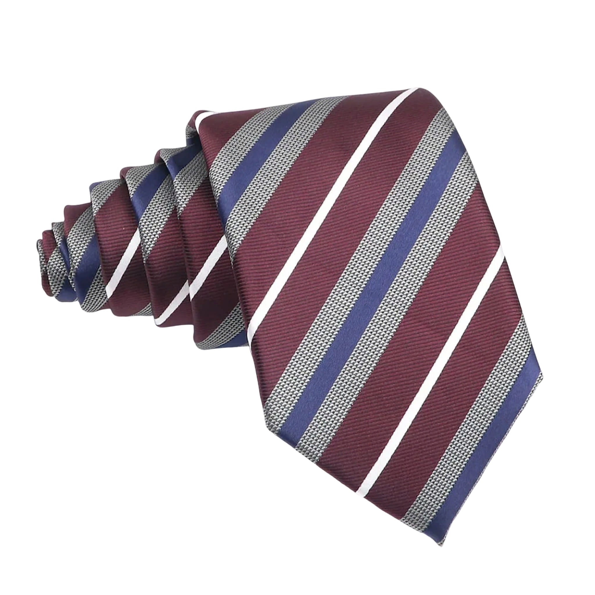 Burgundy With Blue White Striped Necktie