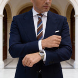 Brown With Blue And White Stripes Necktie