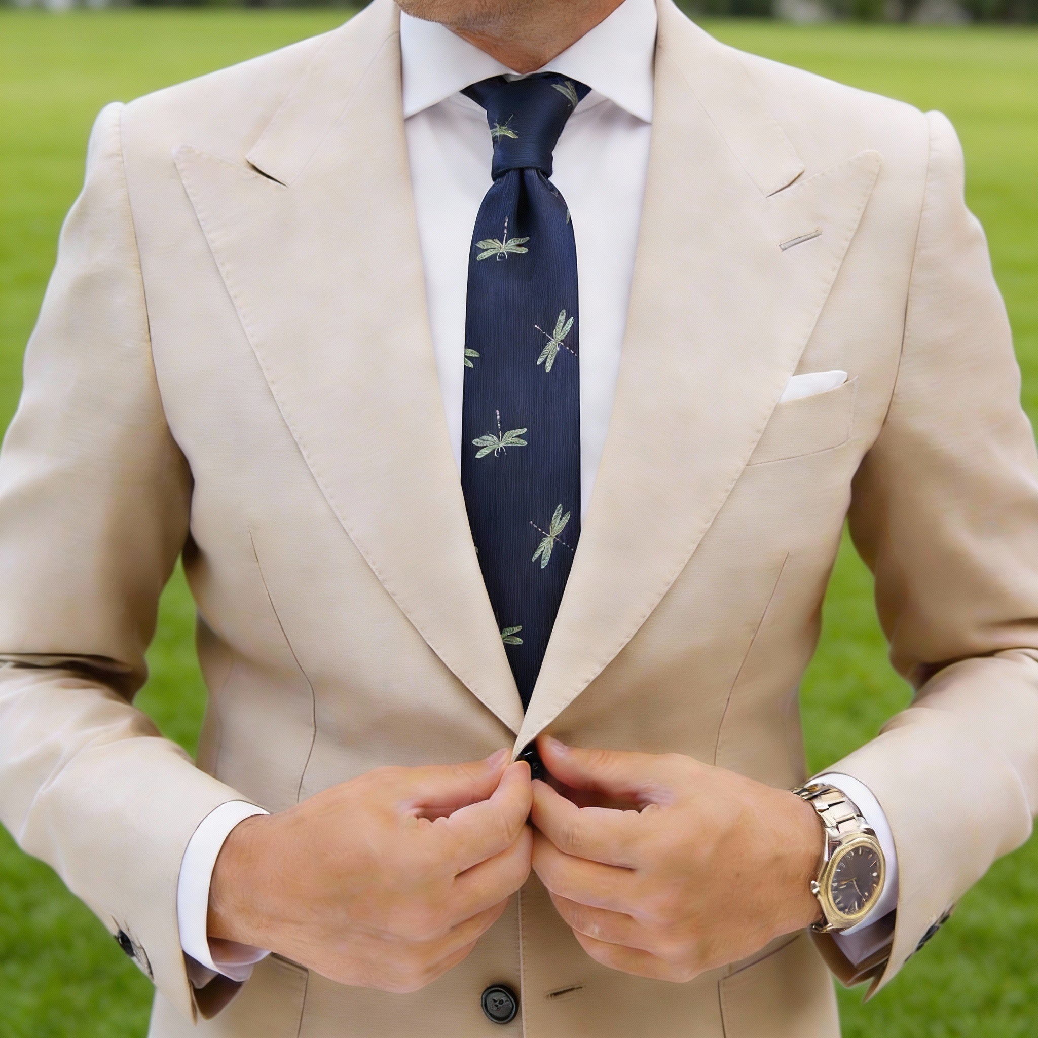 Navy Blue With Red And White Horse Necktie