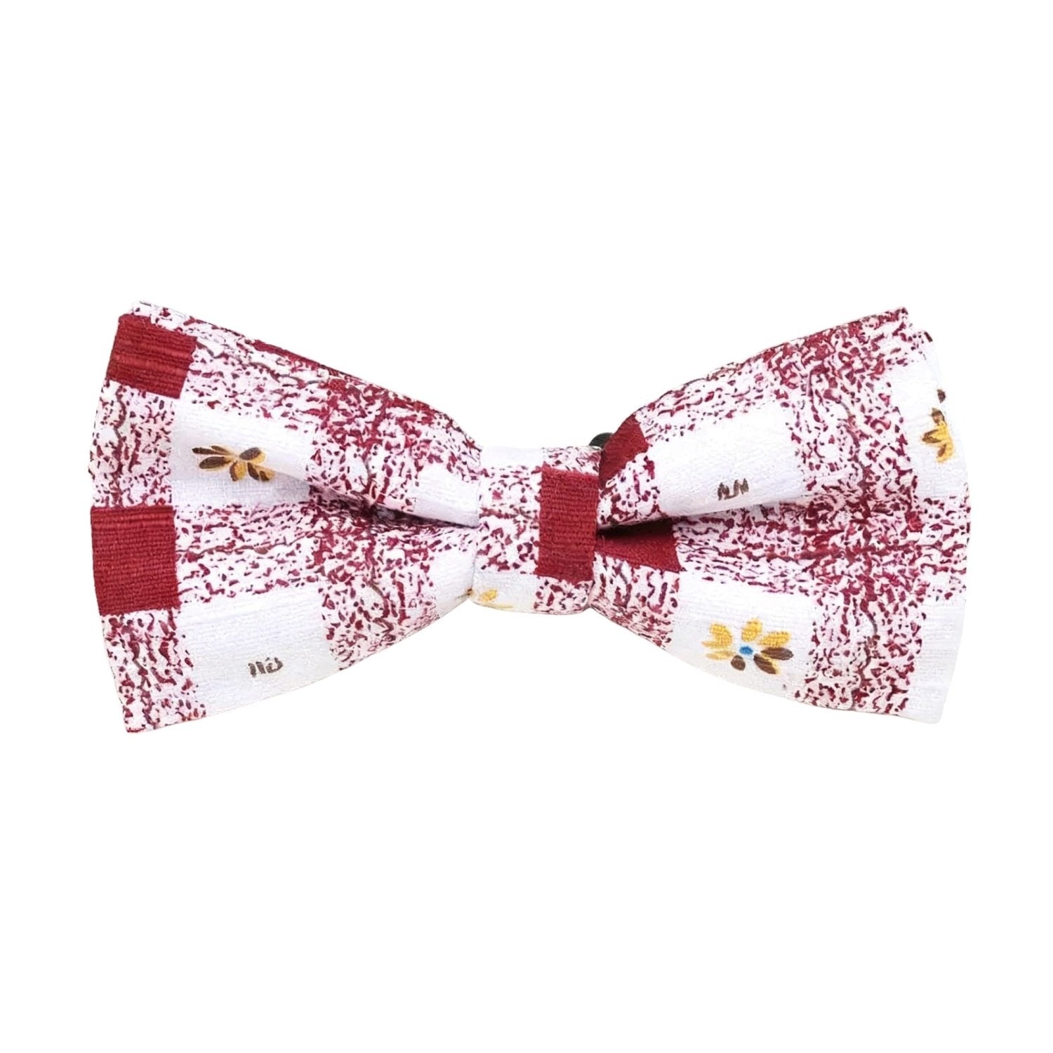 White with Red Mottled Yellow Flowers Bowtie