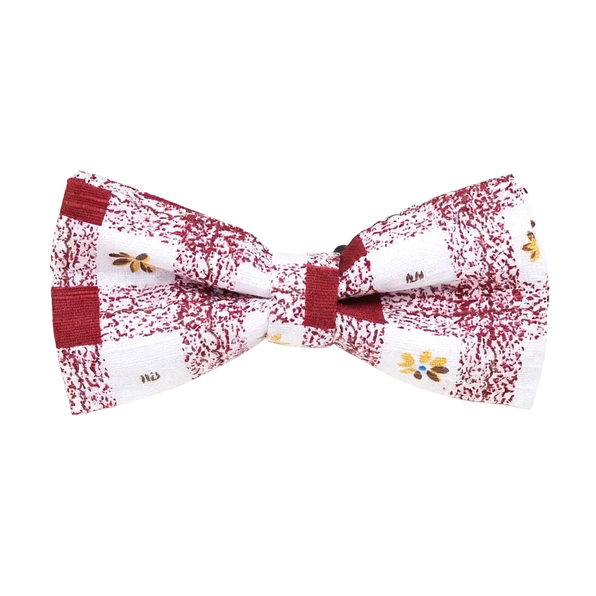 Red White Floral Check Bow Tie