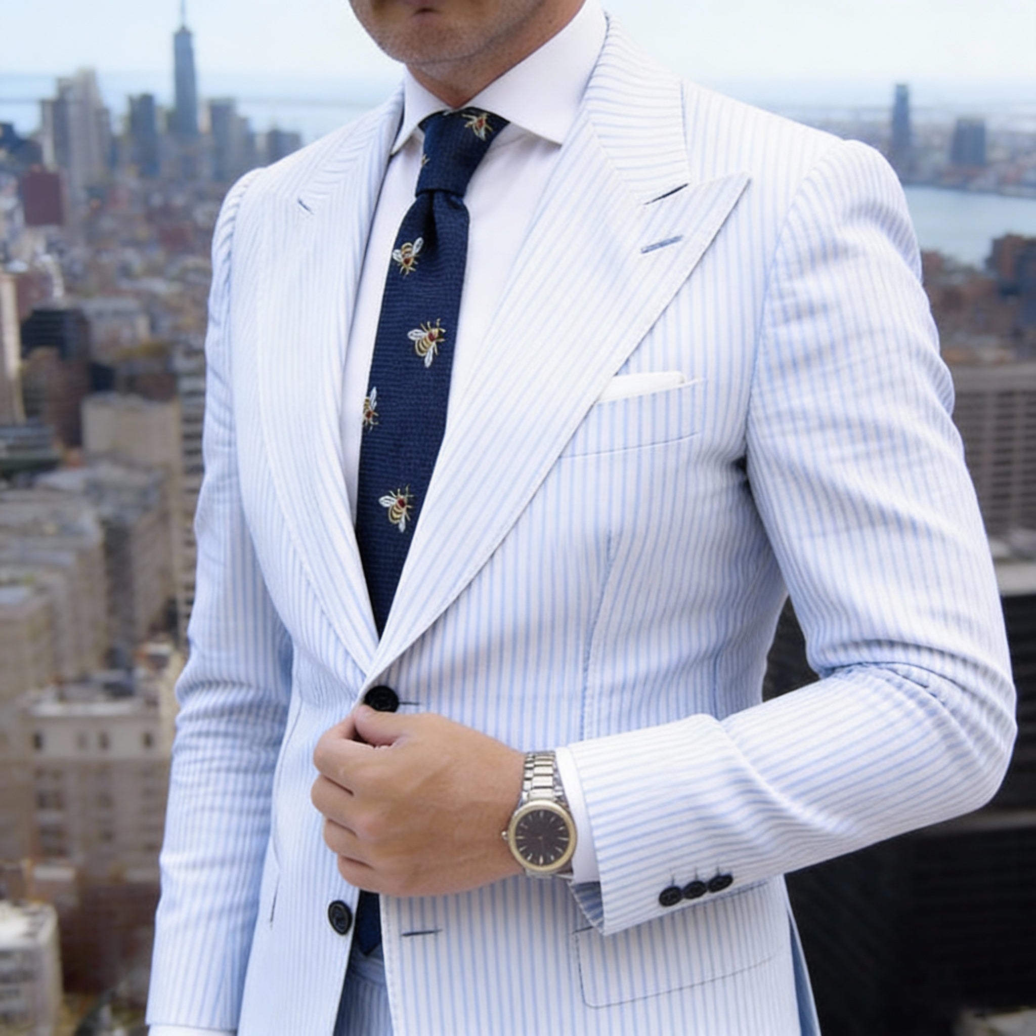 Navy Blue With Golden Bee Necktie