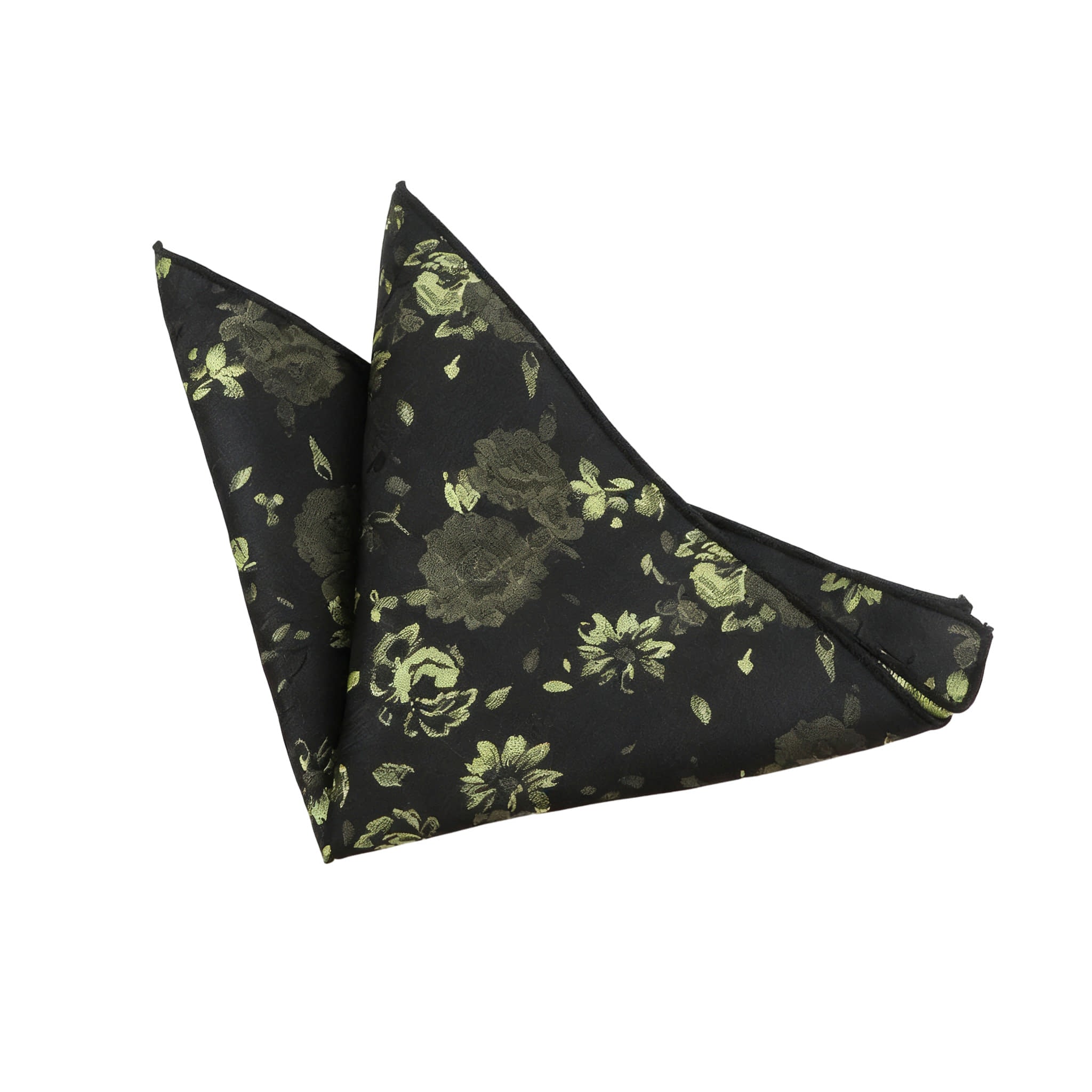 Black Green Floral Pocket Square