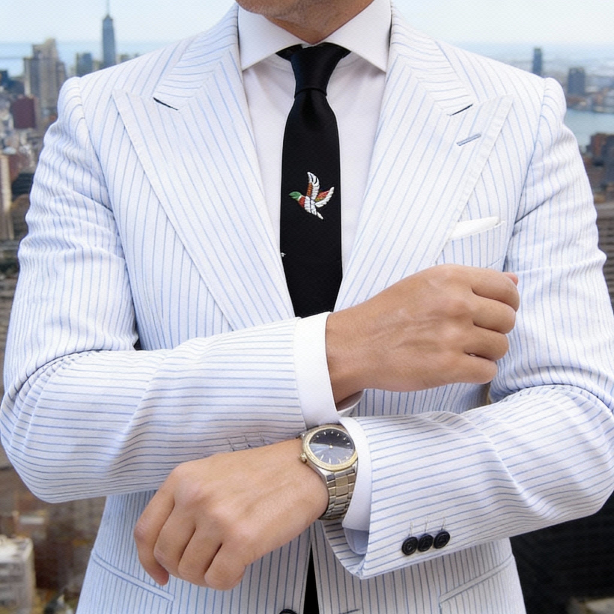 Black With White Duck Necktie