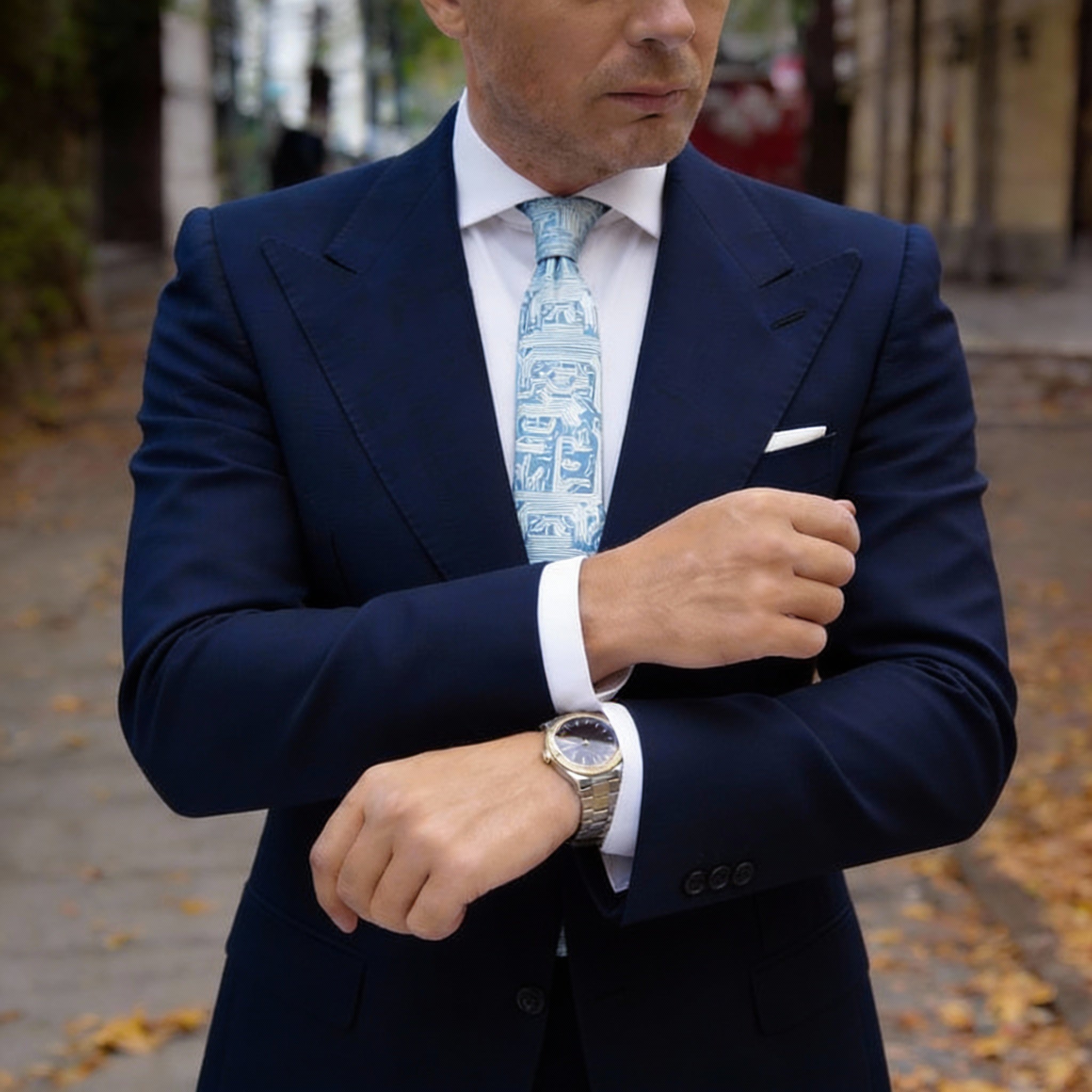 Blue With White Circuit Necktie