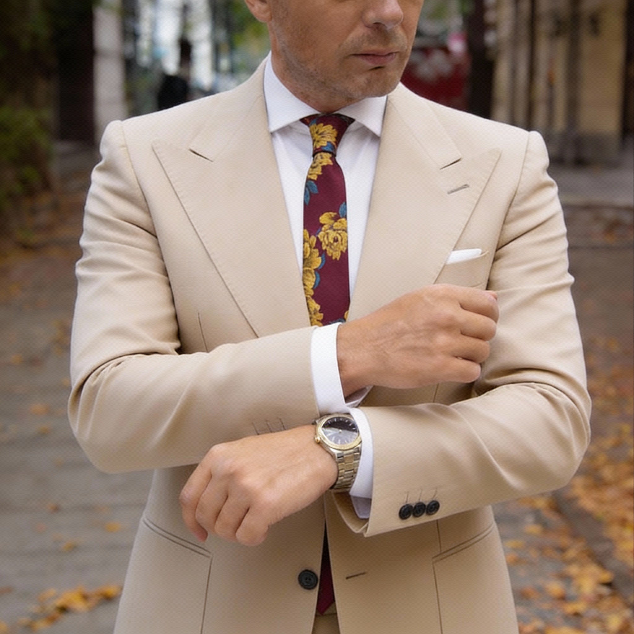 Maroon With Yellow Floral Necktie