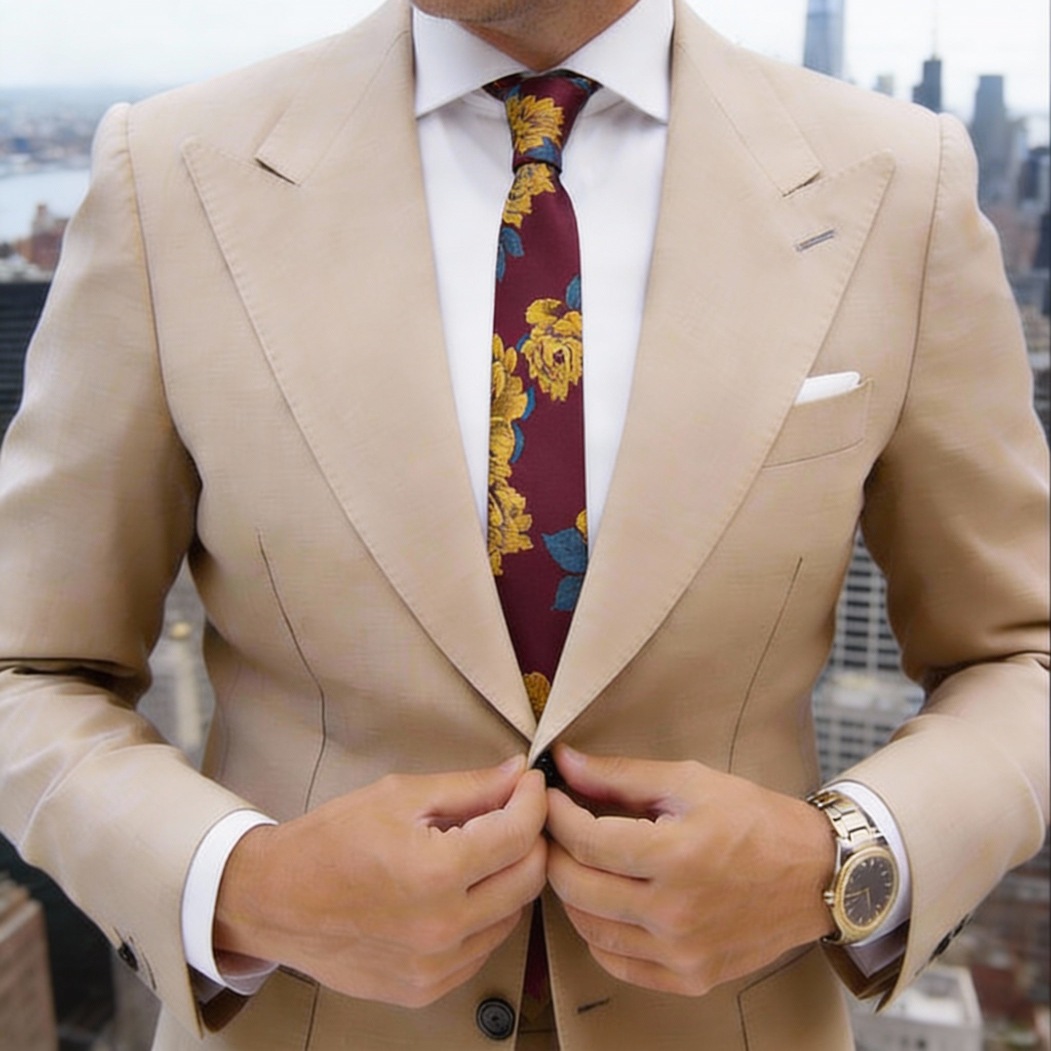 Maroon With Yellow Floral Necktie