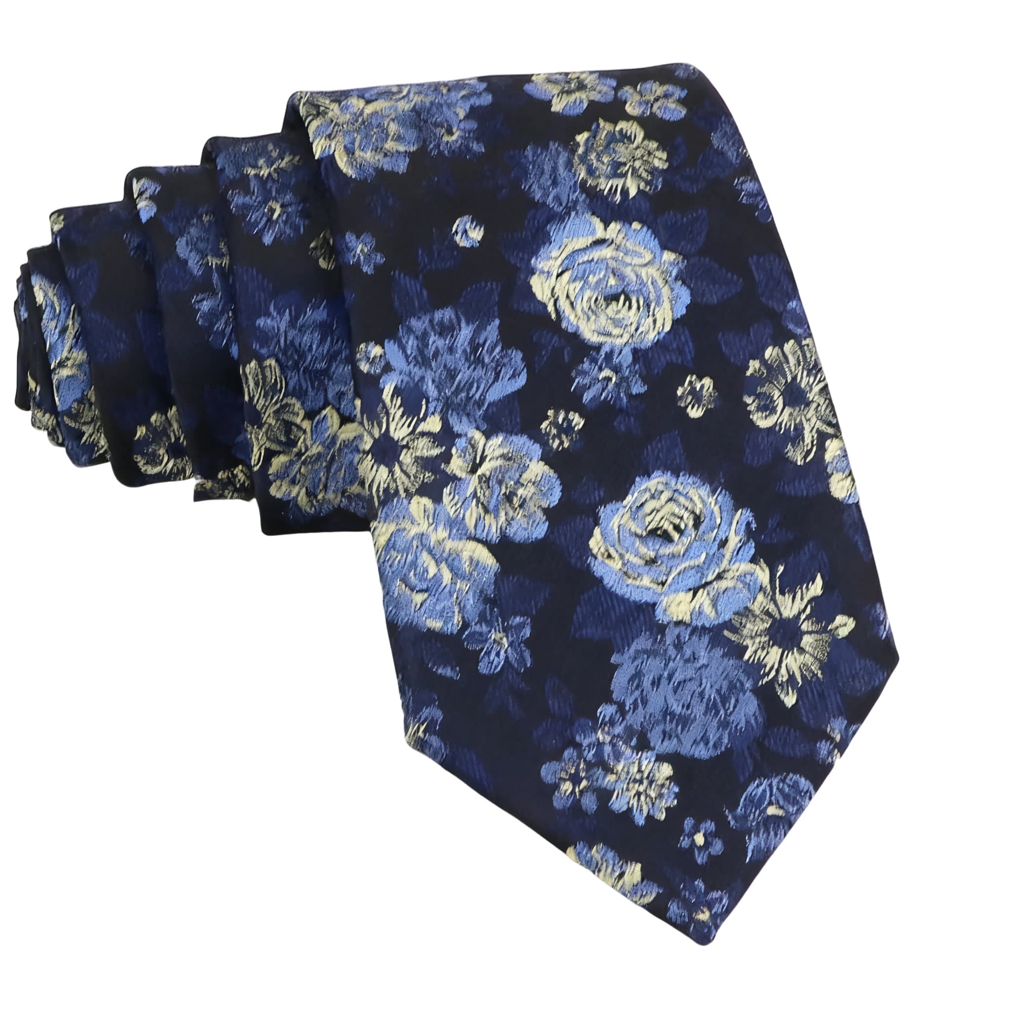 Navy Blue Yellow Floral Necktie