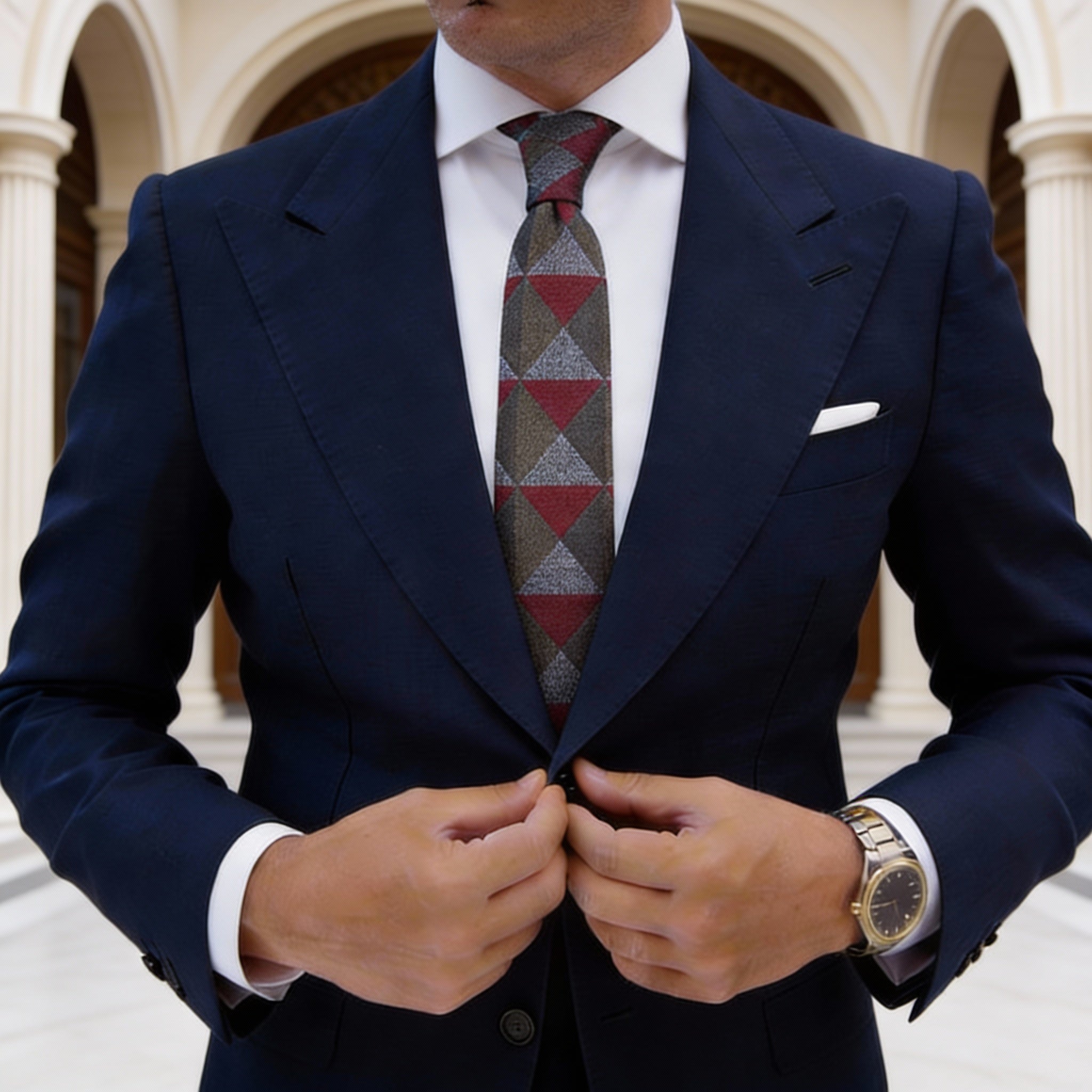 Olive Green With Red Gray Diamond Necktie