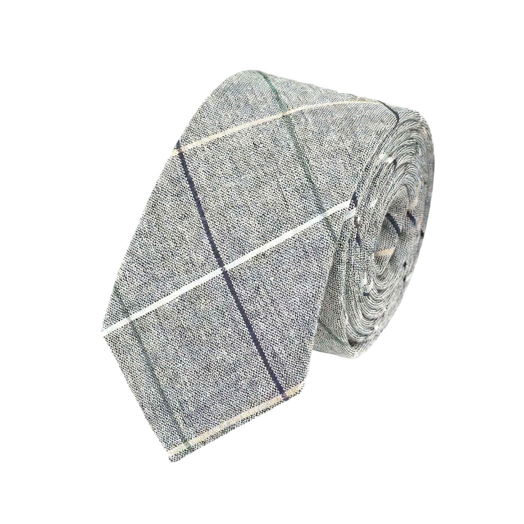 Gray Beige Plaid Necktie