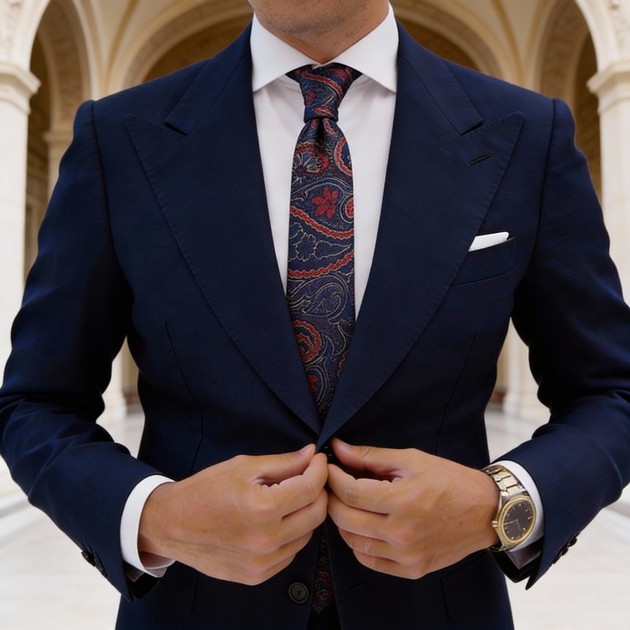 Navy Blue With Red Paisley Necktie
