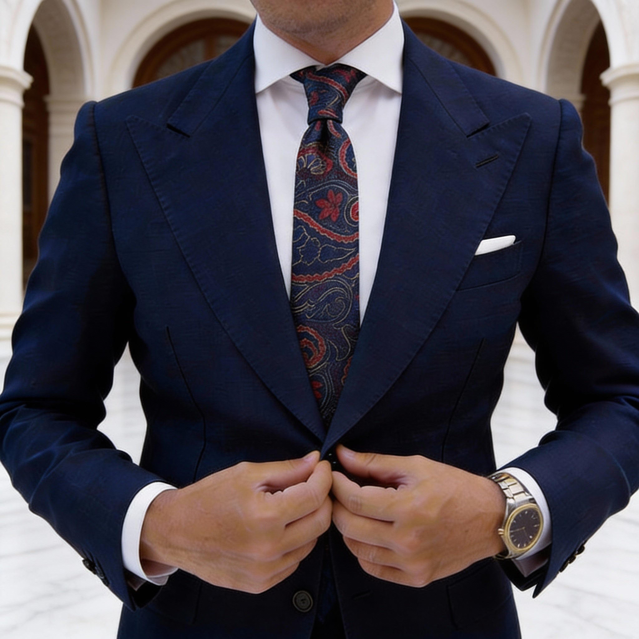 Navy Blue With Red Paisley Necktie