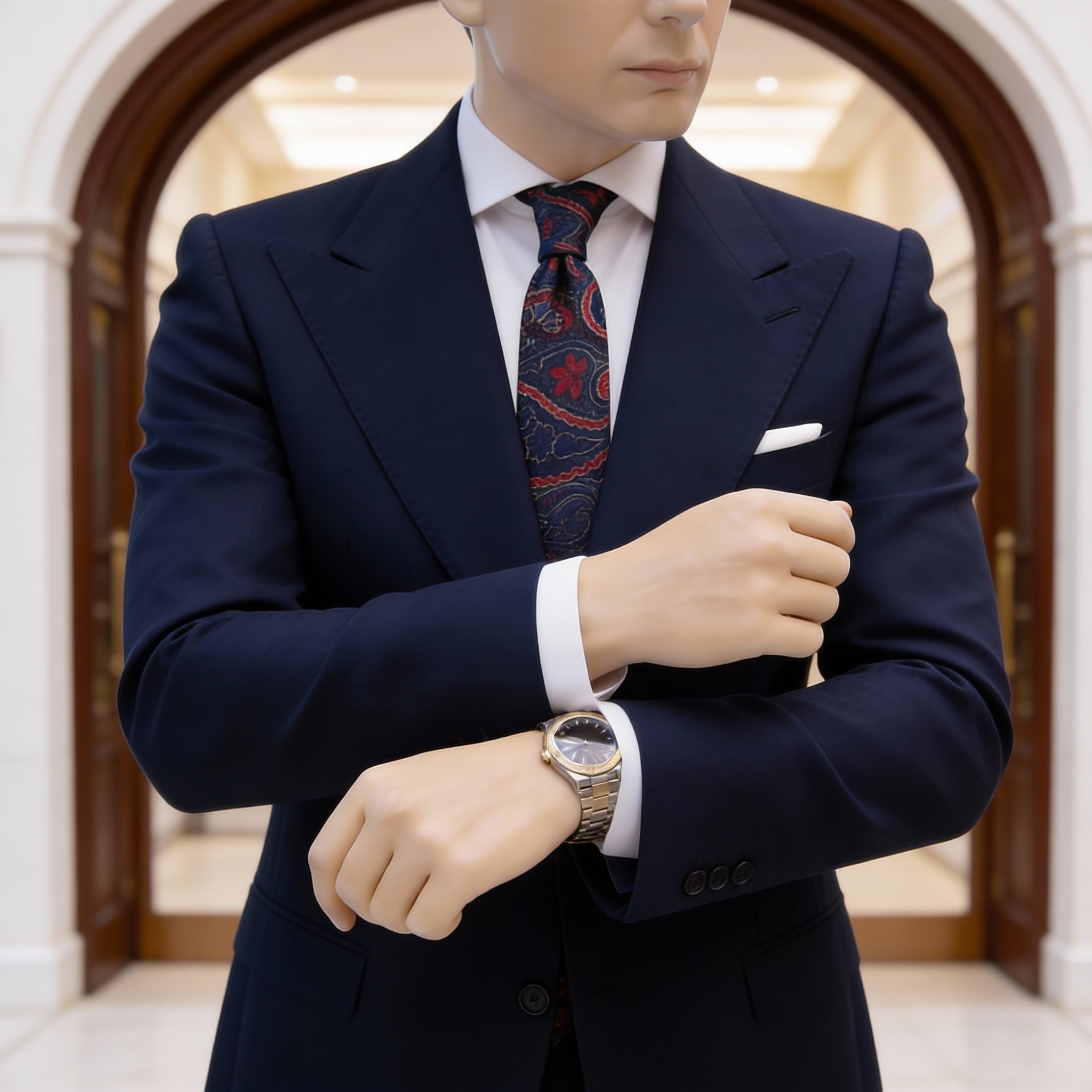 Navy Blue With Red Paisley Necktie