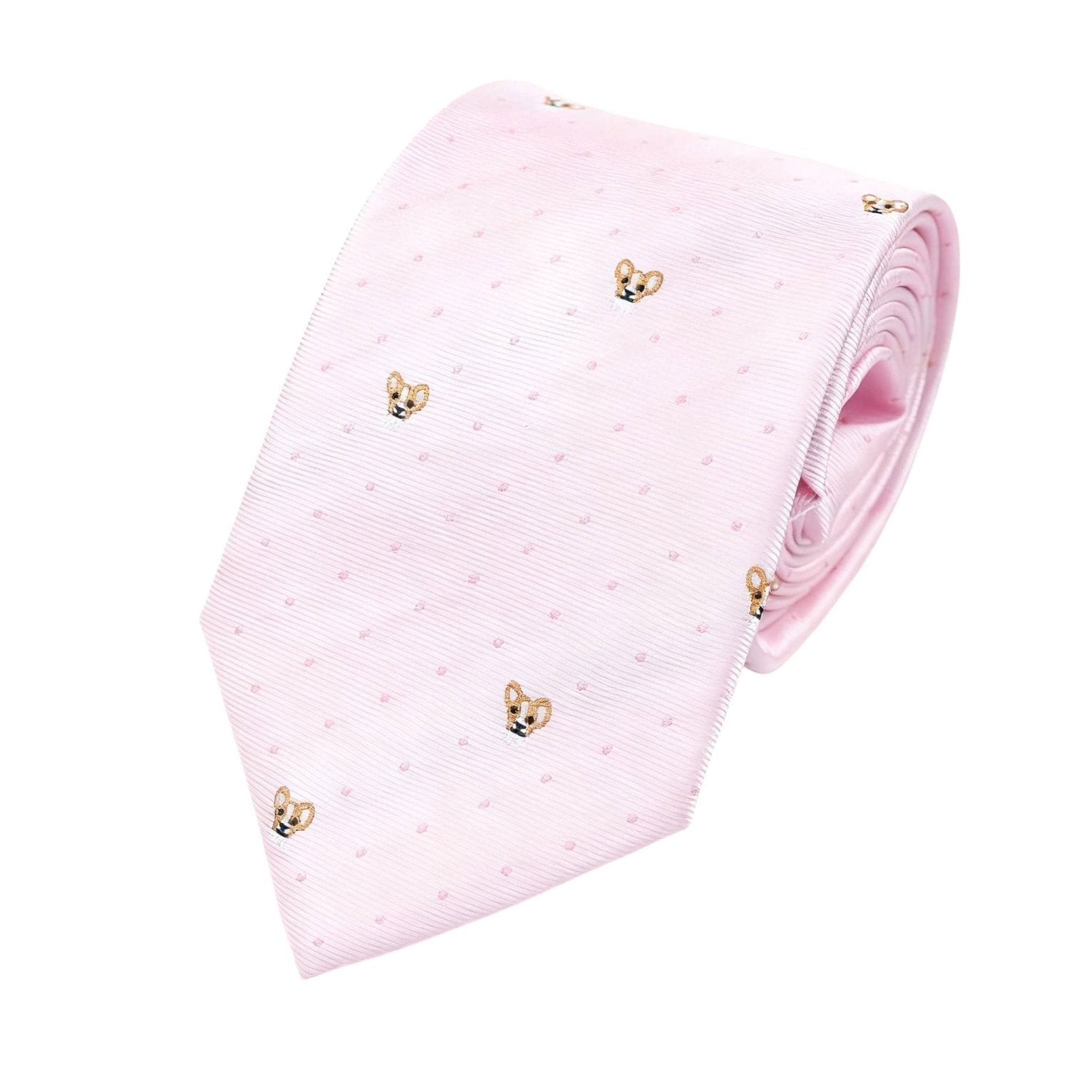 Pink with Brown Dog & Dots Necktie