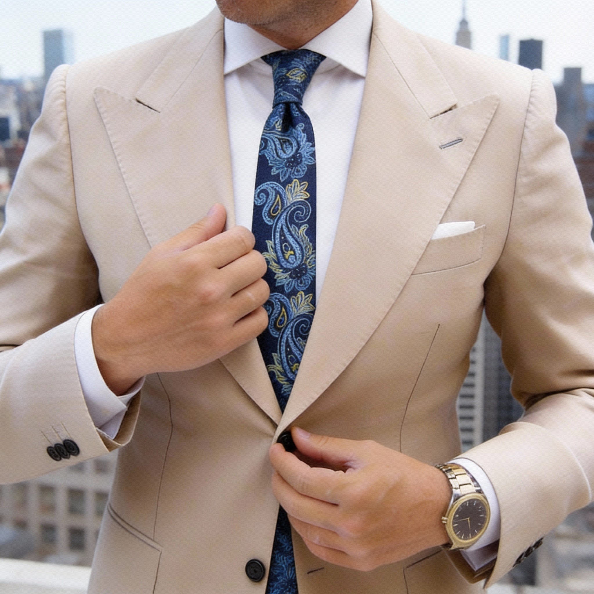 Navy Blue With Blue Yellow Paisley Necktie