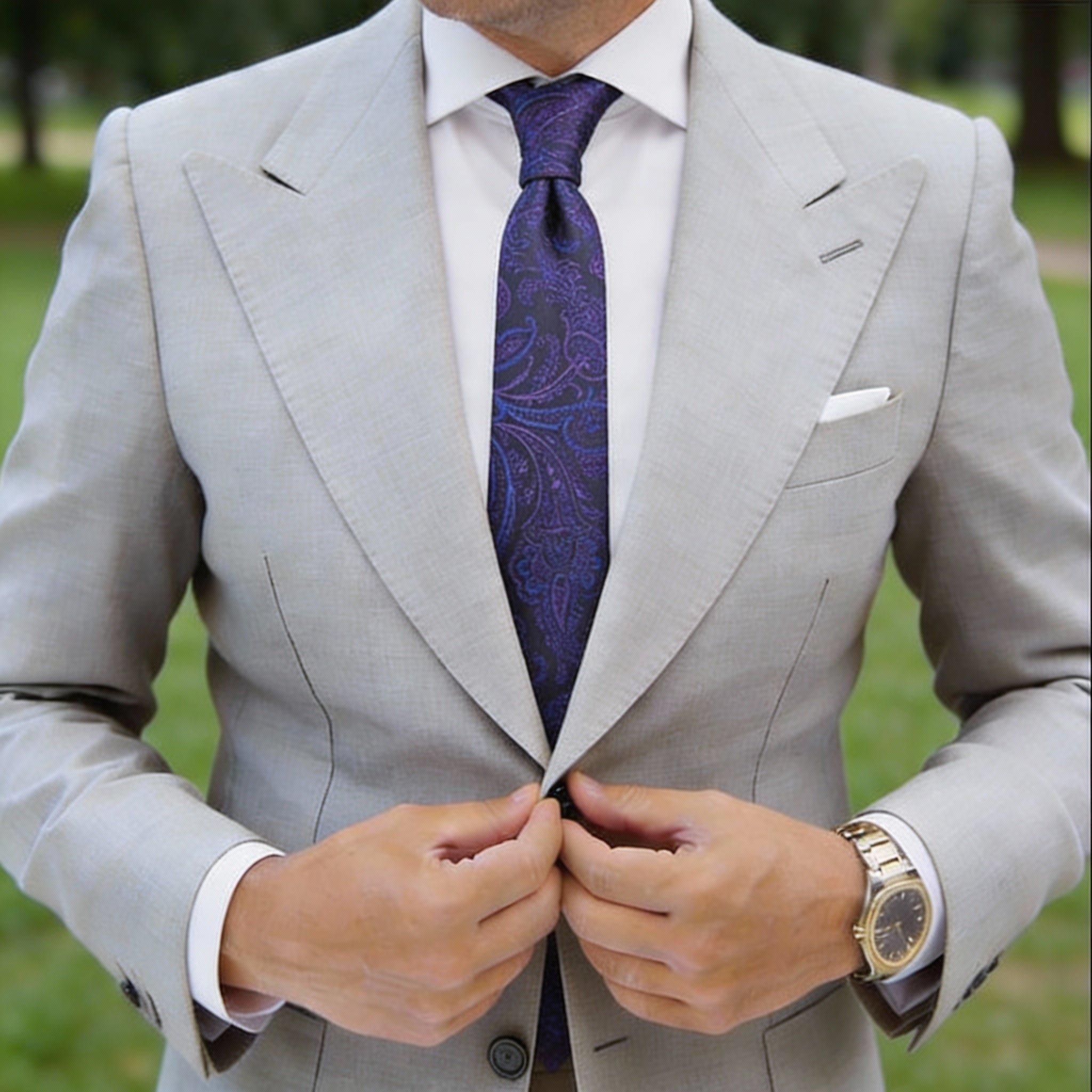 White with Blue Paisley Necktie