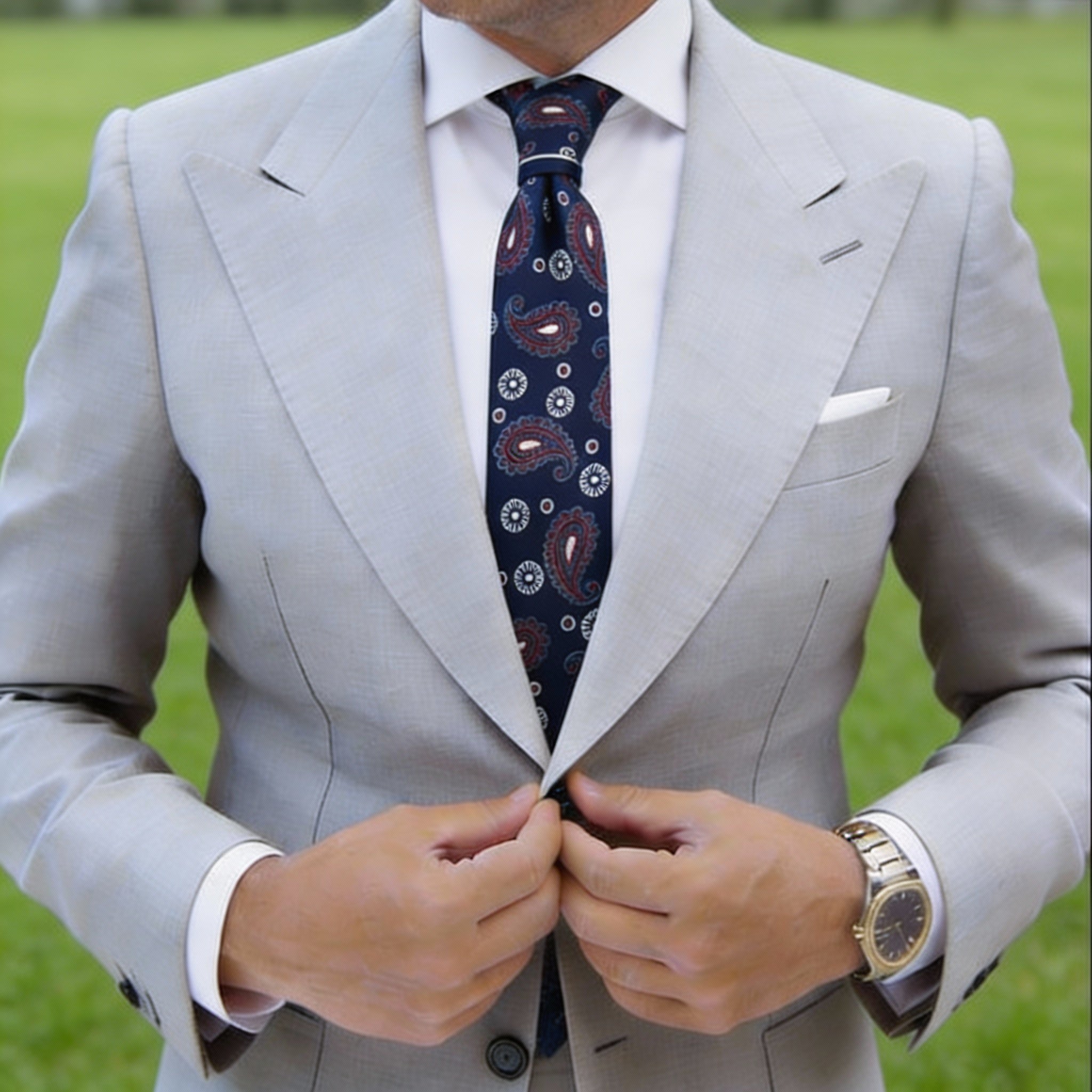 Navy Blue with Red&White Paisley Necktie
