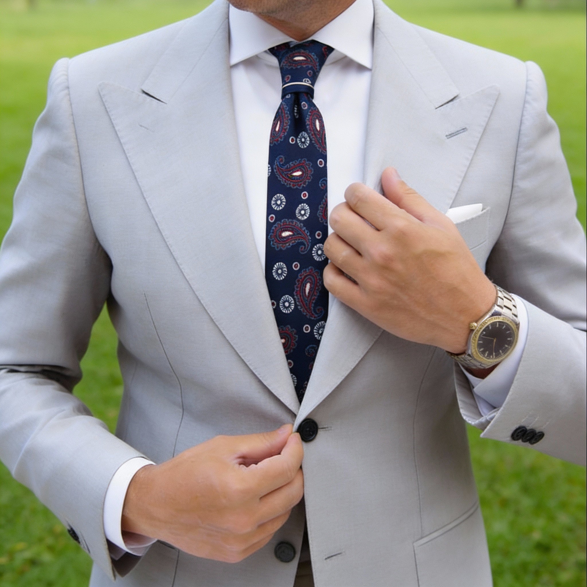Navy Blue with Red&White Paisley Necktie