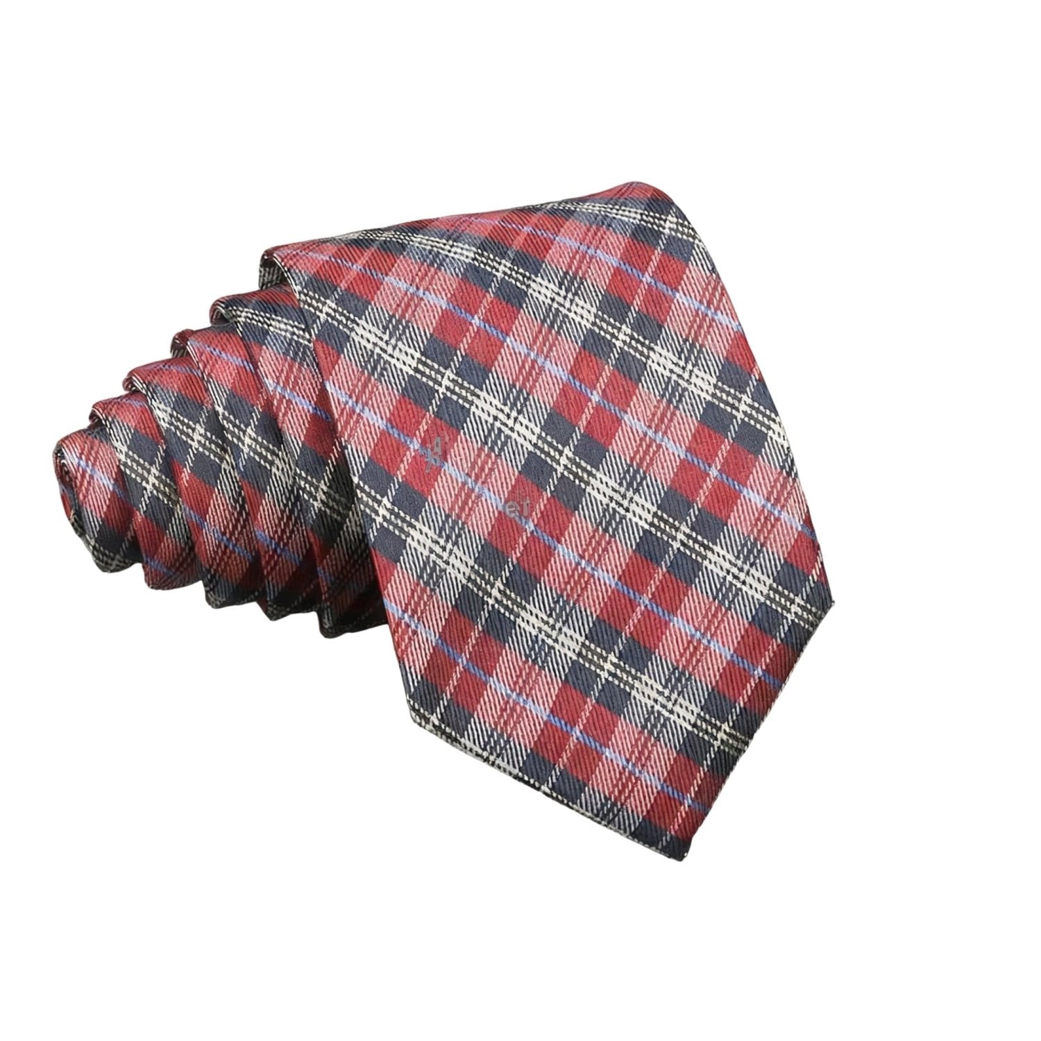Red with Dark Blue & White Plaid Necktie