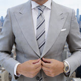 Gray With Dark Blue And White Stripes Necktie