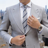 Gray With Dark Blue And White Stripes Necktie