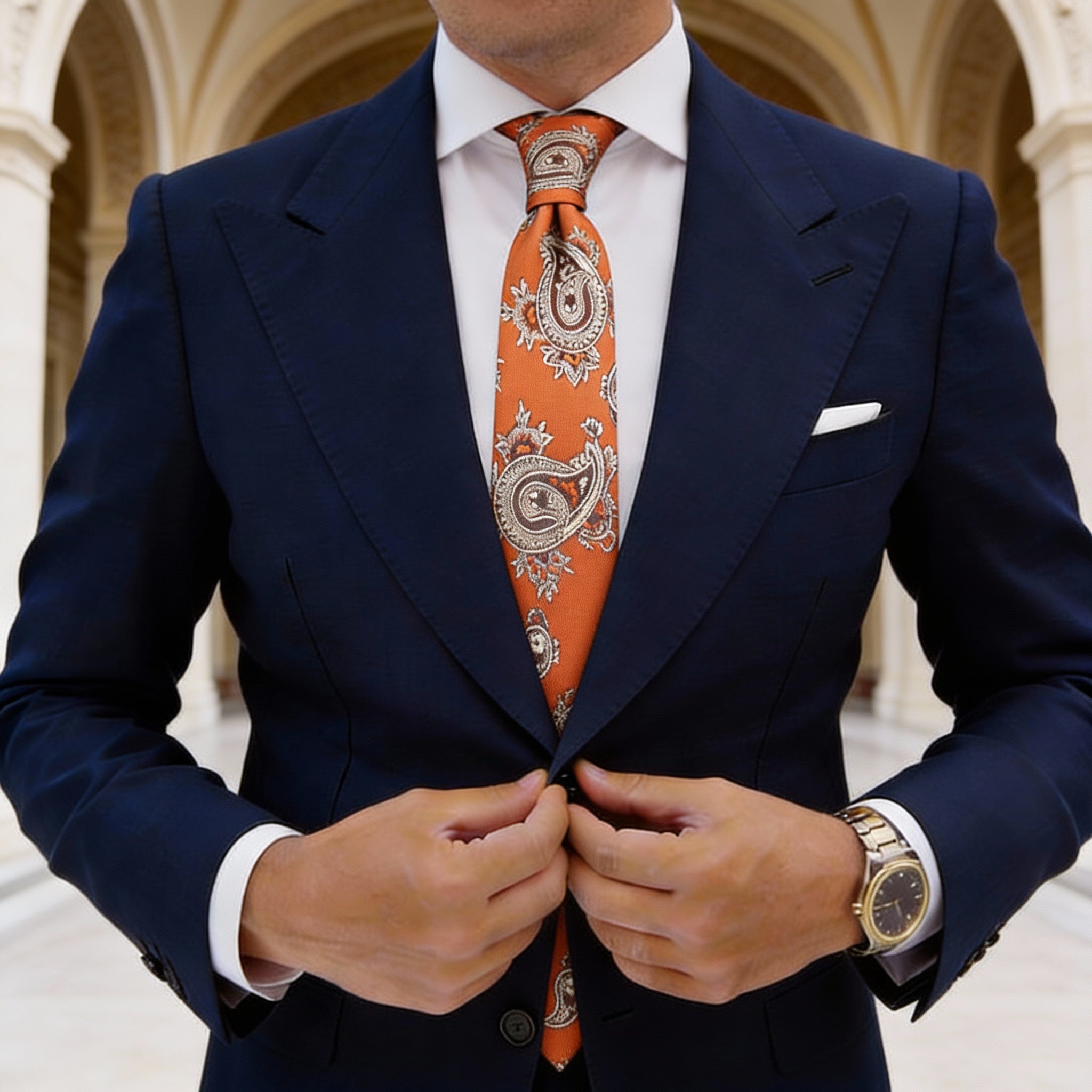 Orange with Silver Paisley Necktie