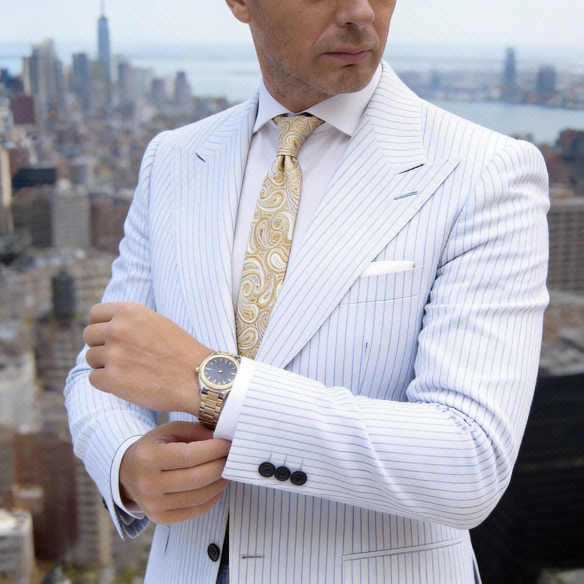 Gold With White Paisley Necktie