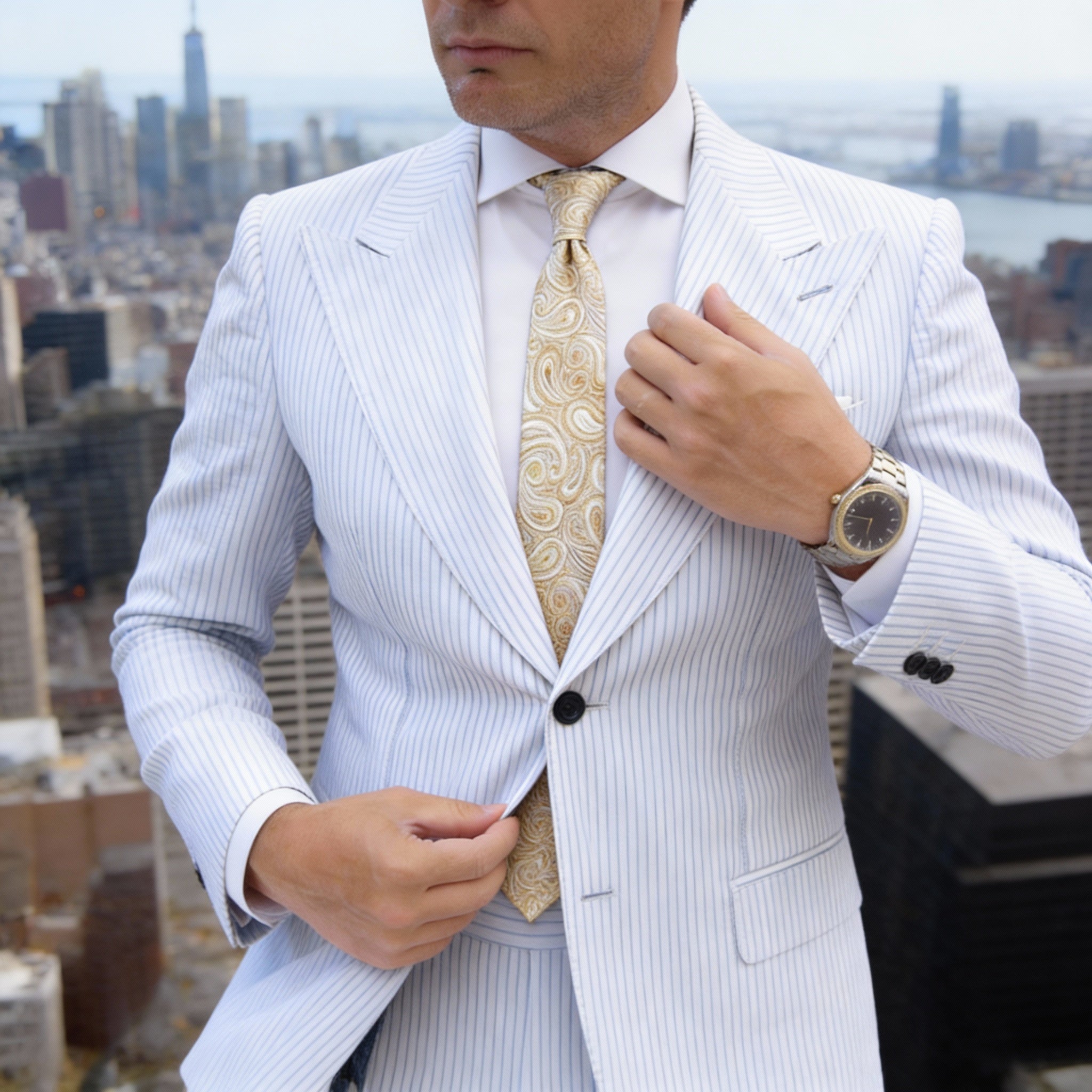Gold With White Paisley Necktie