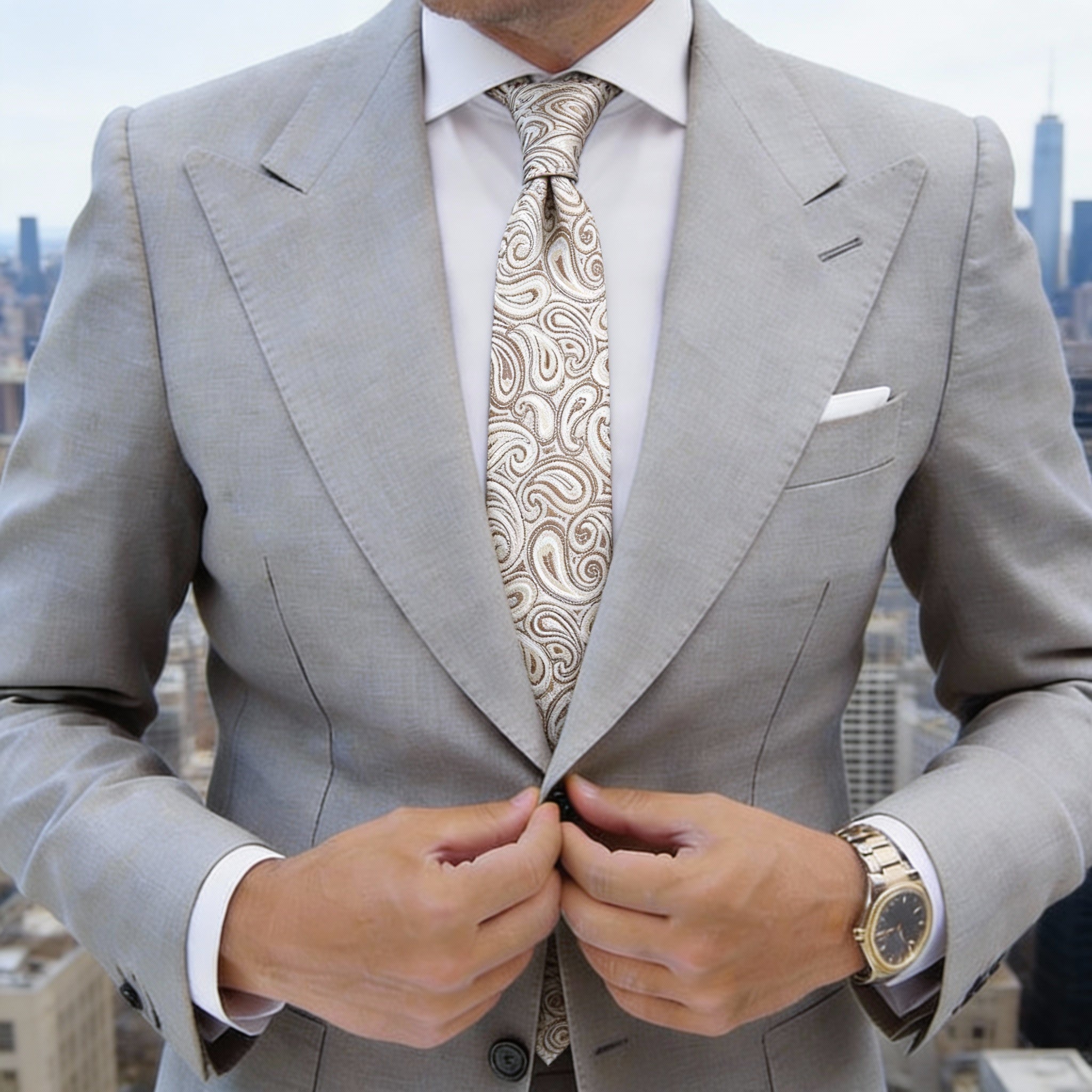 Beige With White Swirl Necktie