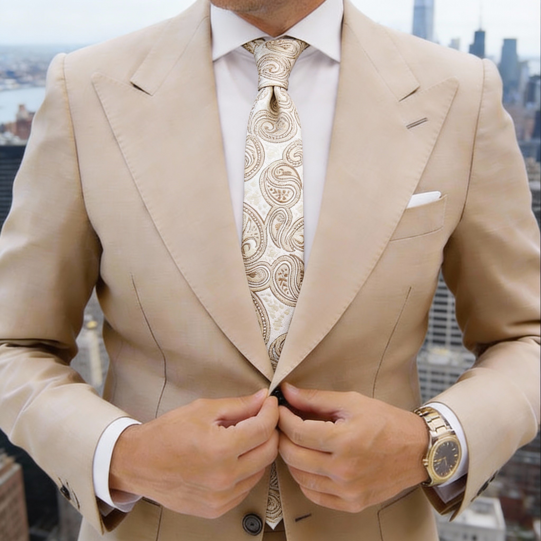White With Brown Paisley Necktie