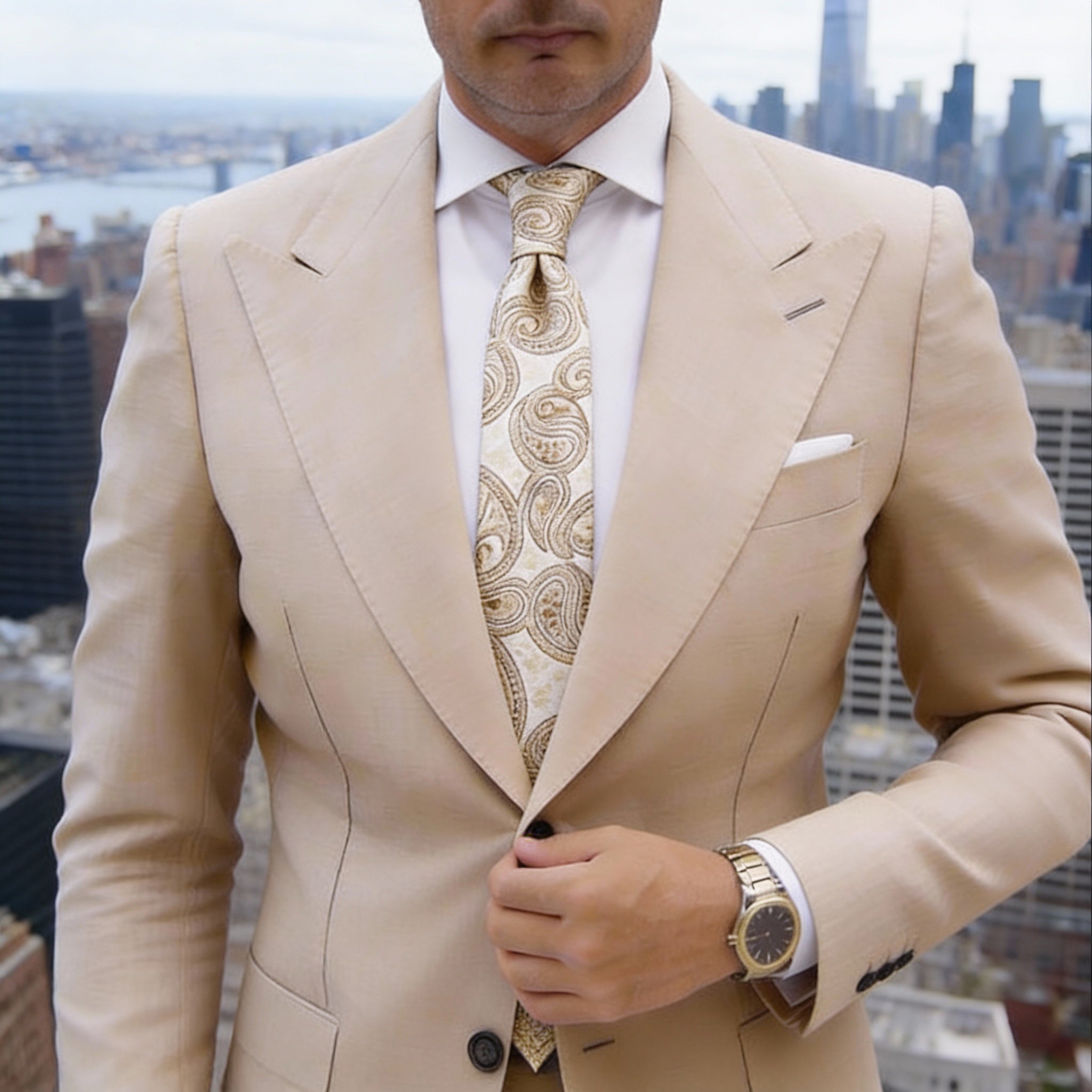 White With Brown Paisley Necktie