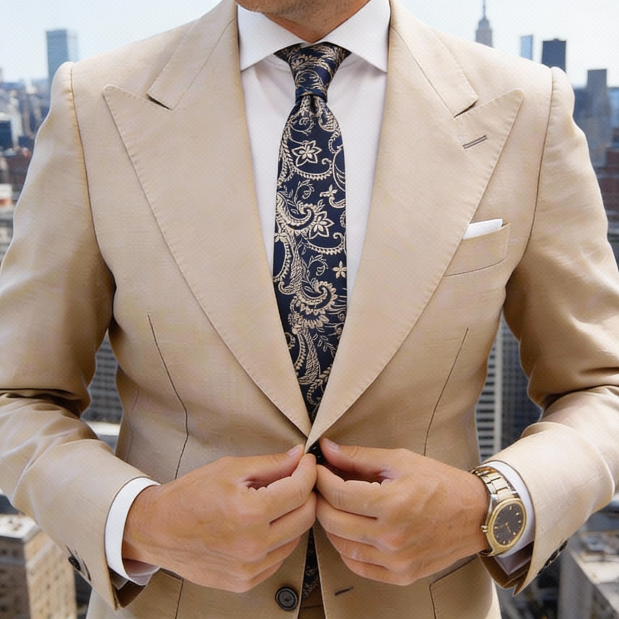 Navy Blue With Gold Paisley Floral Necktie