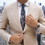 Navy Blue With Gold Paisley Floral Necktie