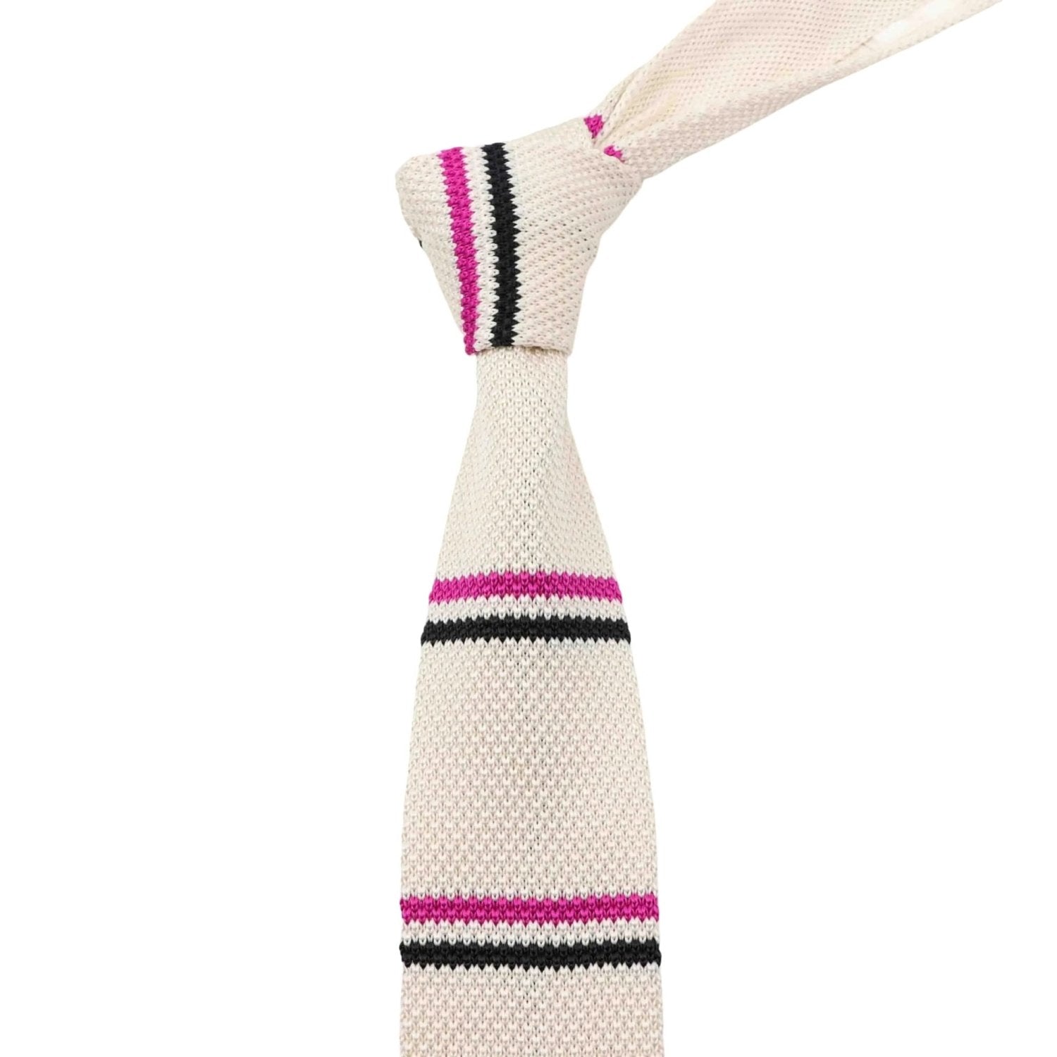 White with Pink Black Striped Necktie