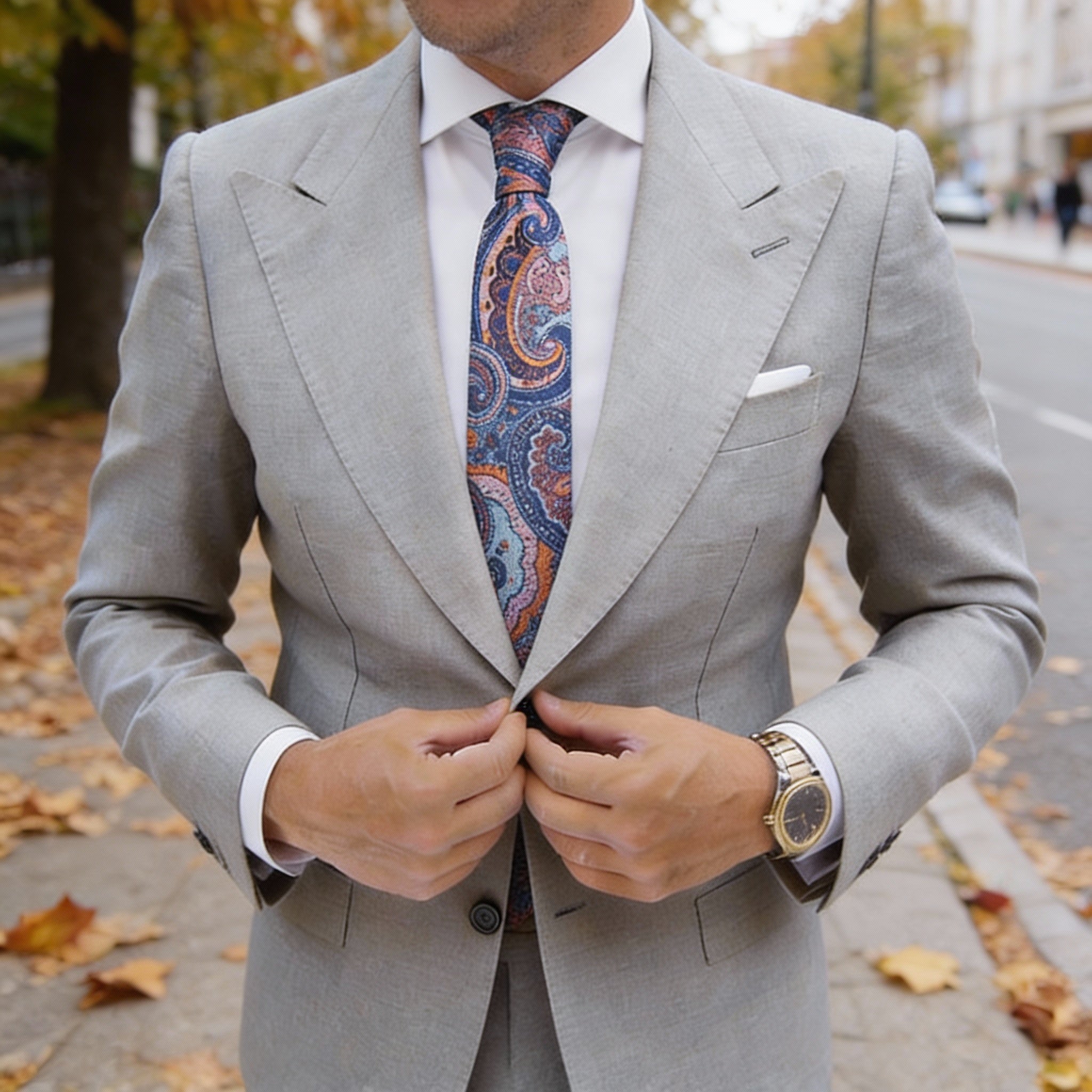 Blue With Orange And Light Blue Paisley Necktie