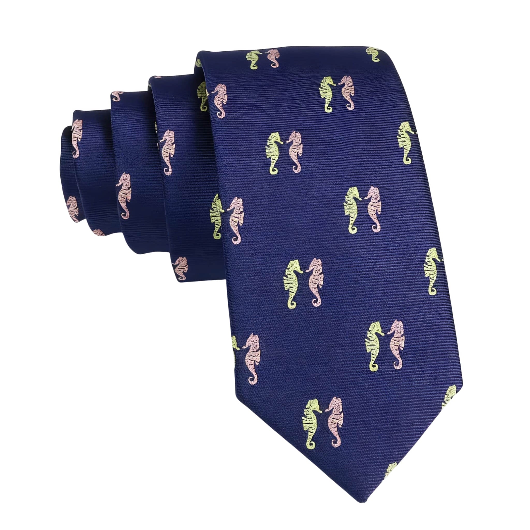 Navy Blue Pink Seahorse Necktie