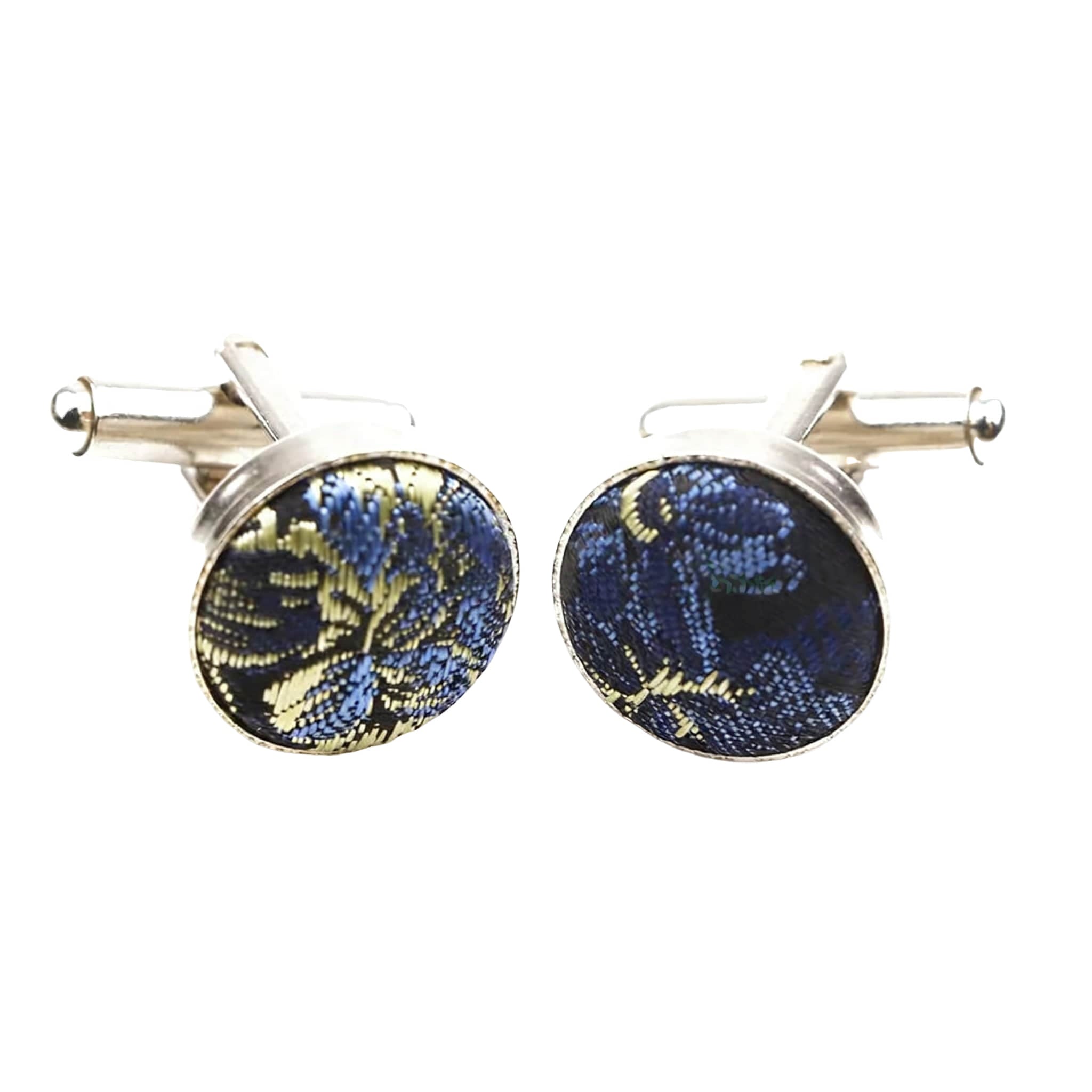 Navy Blue Yellow Floral Cufflink