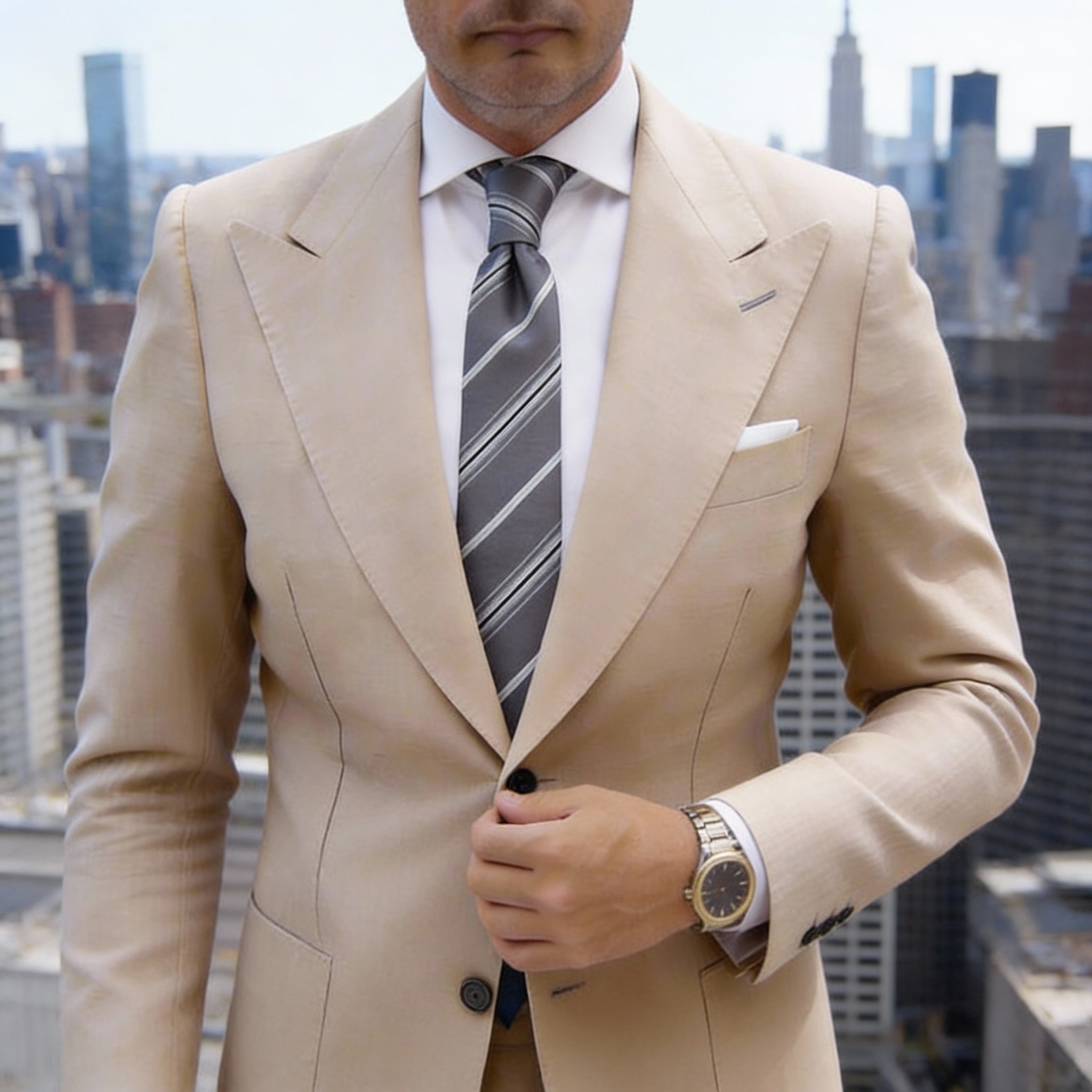 Gray With White Striped Necktie