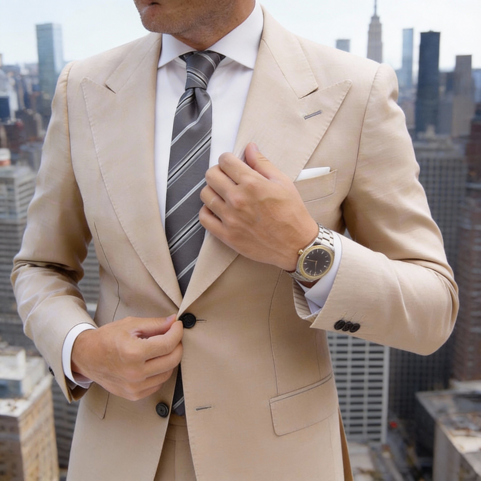 Gray With White Striped Necktie