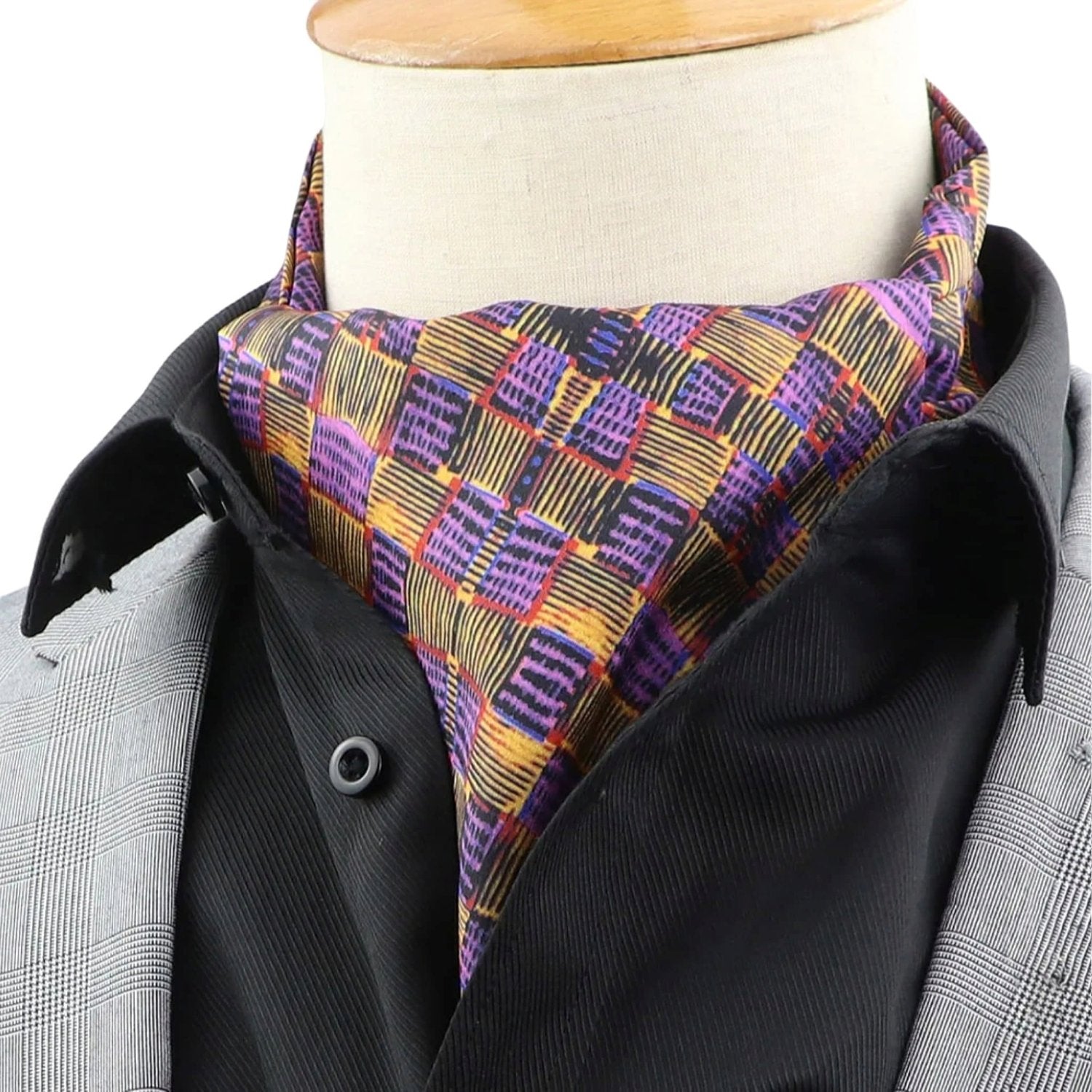 Black With Purple Yellow Checkered Ascot