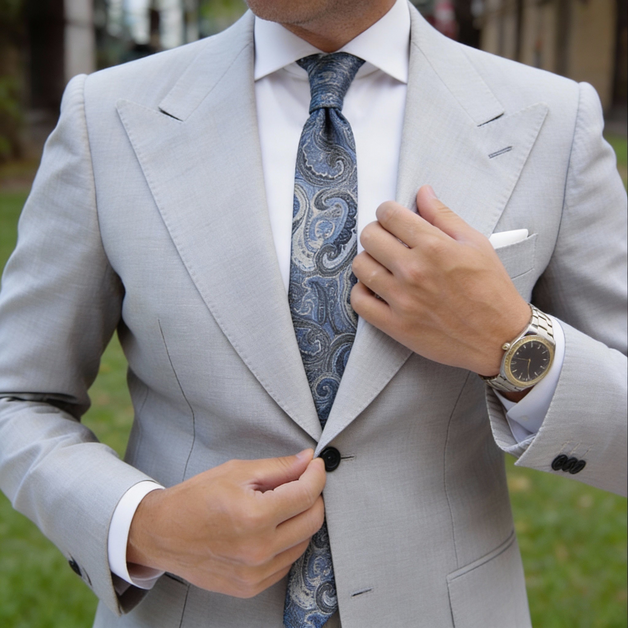 Blue with White Paisley Necktie