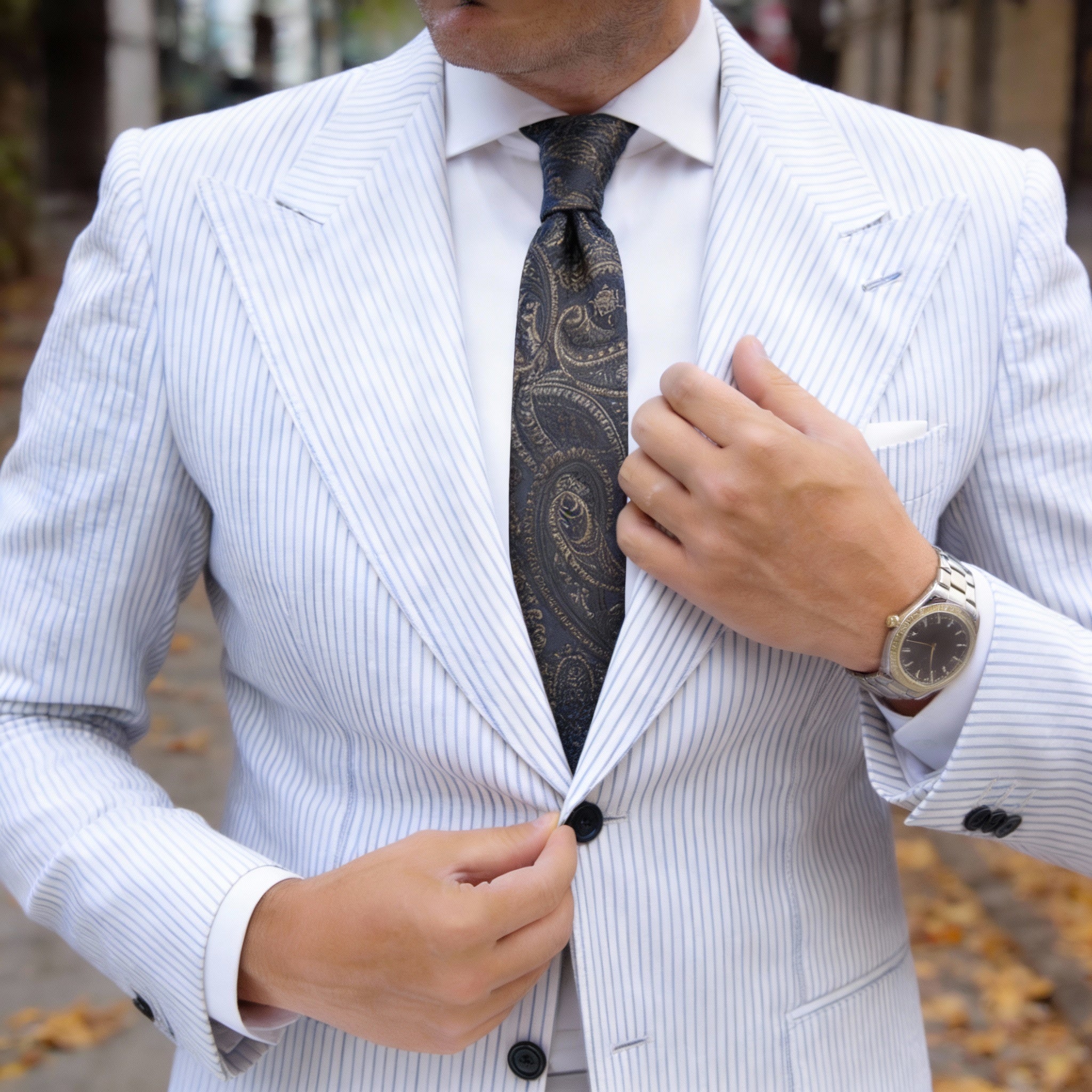Black With Golden Paisley Necktie