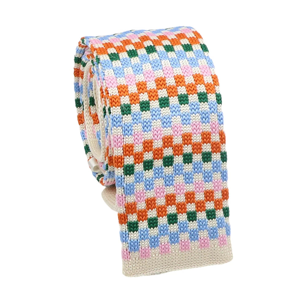 Beige Orange Checkered Necktie