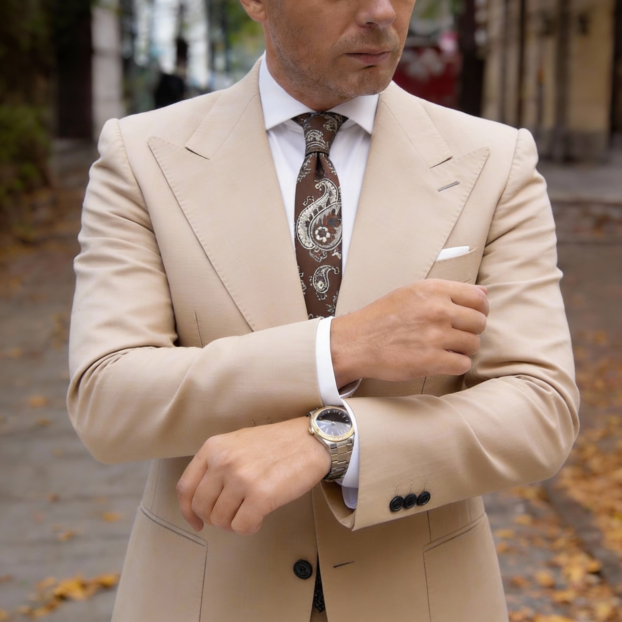 Brown With White Paisley Necktie