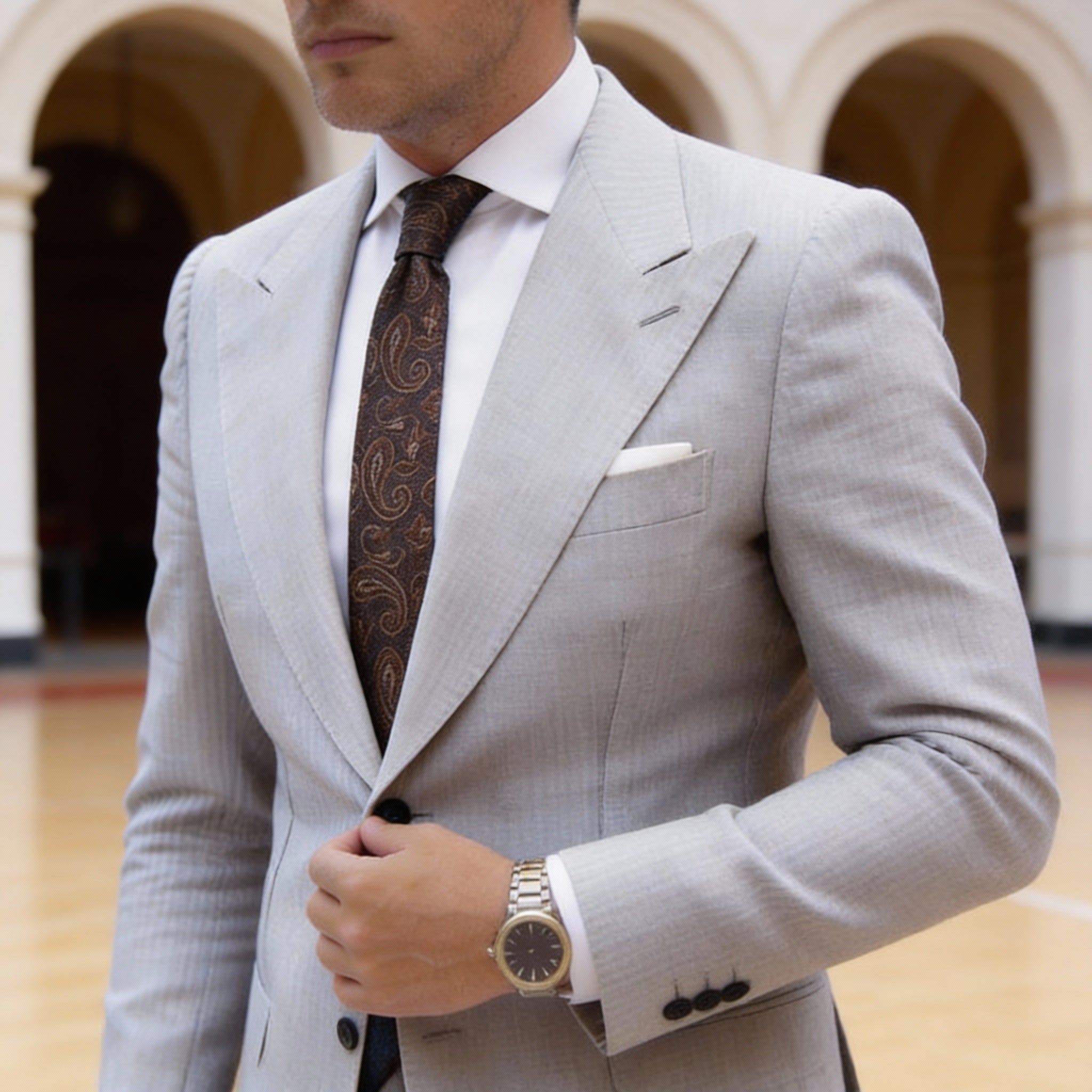 Dark Brown With Gold Paisley Necktie