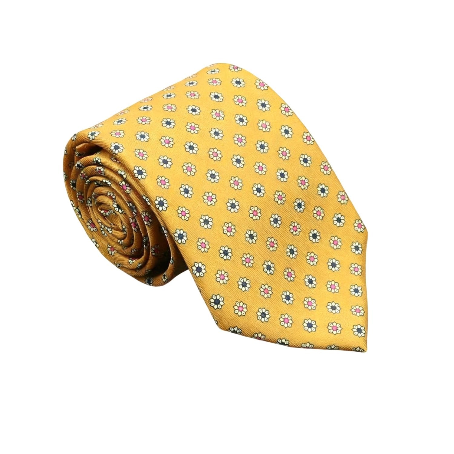 Mustard Yellow with White & Pink Floral Necktie